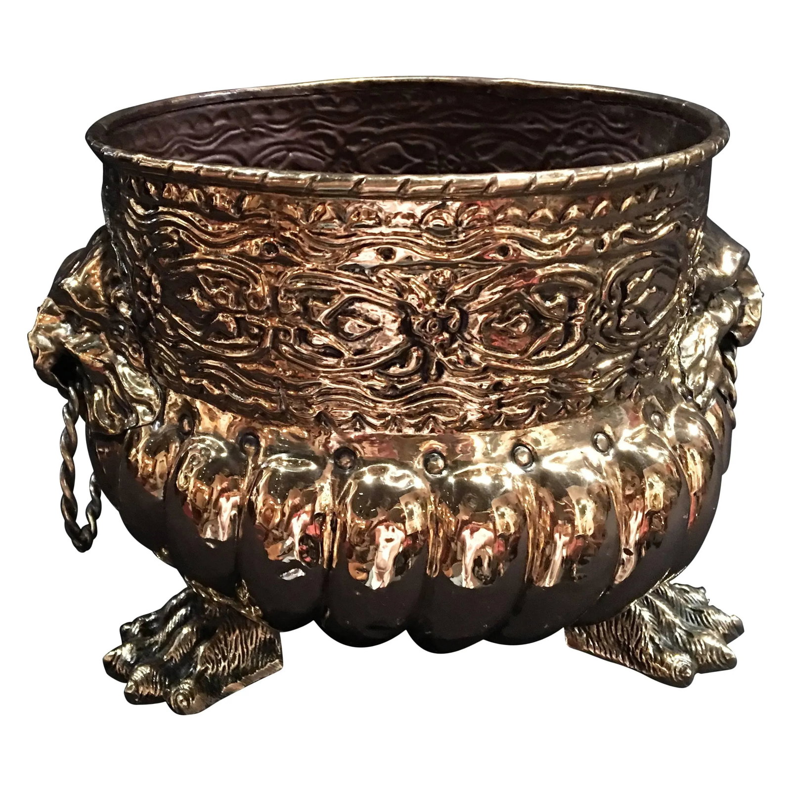 French Polished Brass Round Jardiniere or Planter, 19th Century - 6
