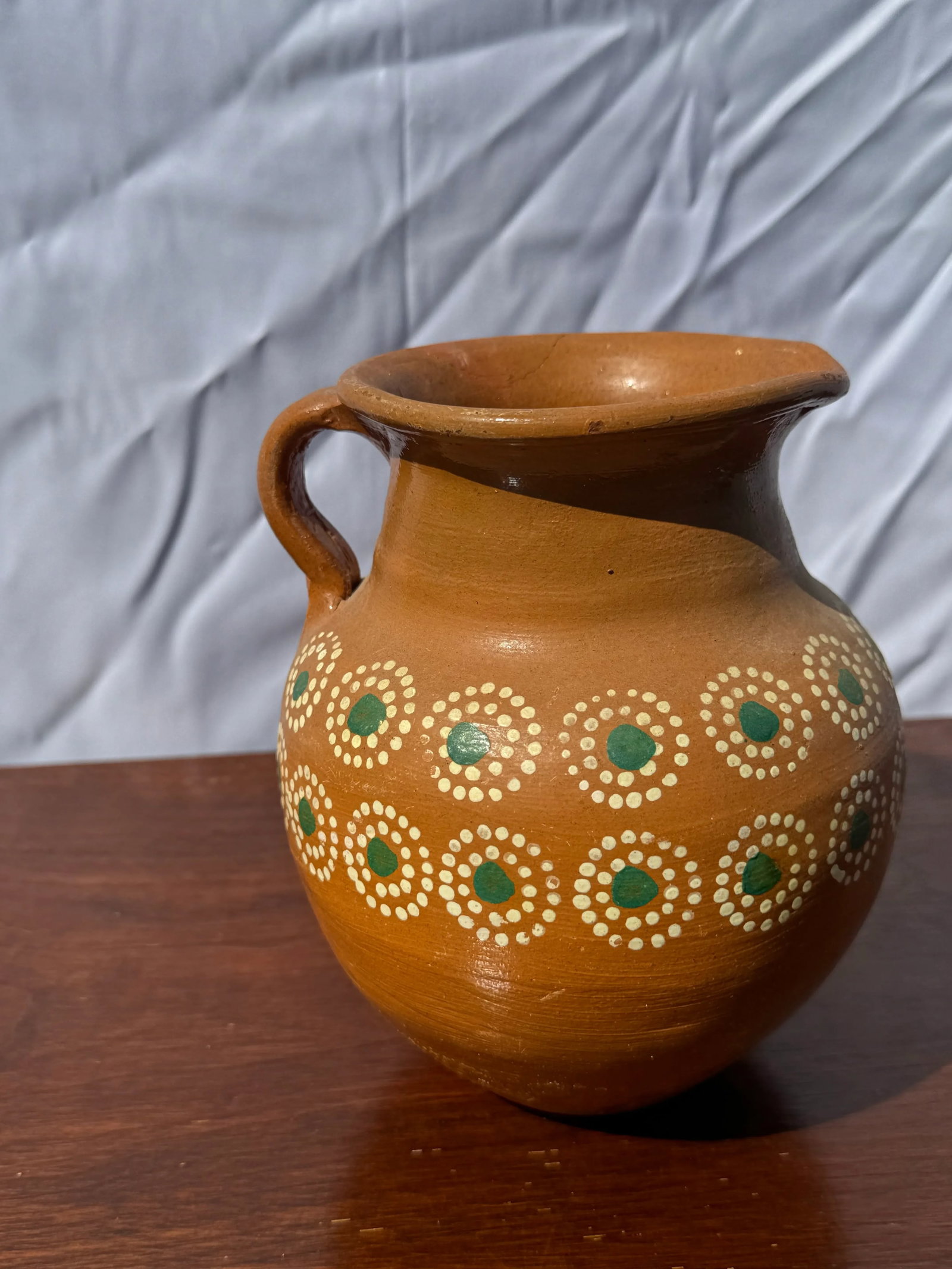 Vintage Painted Terracotta Pitcher From Mexico - 2