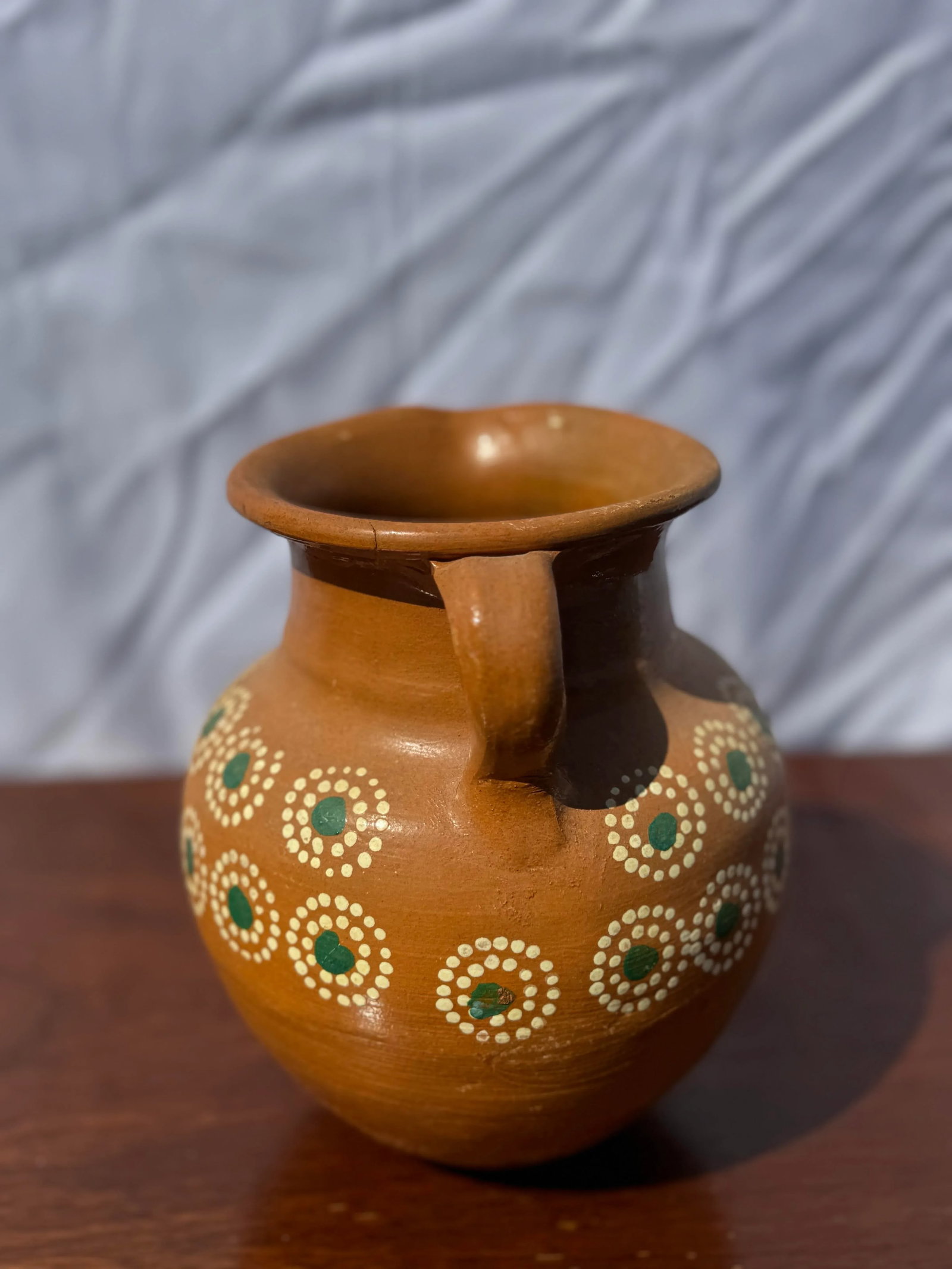 Vintage Painted Terracotta Pitcher From Mexico - 3