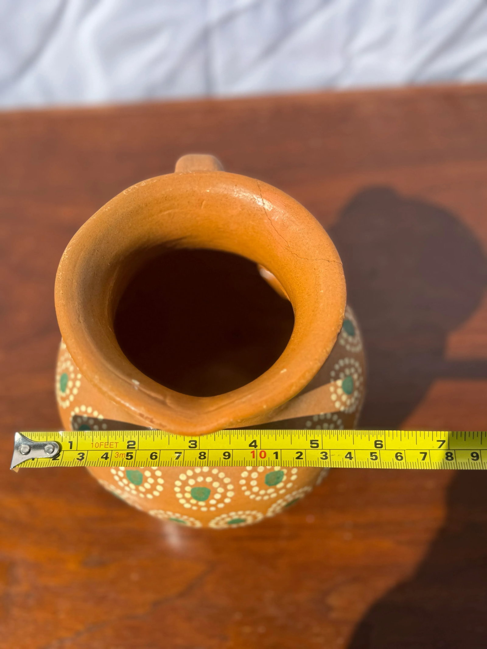 Vintage Painted Terracotta Pitcher From Mexico - 7