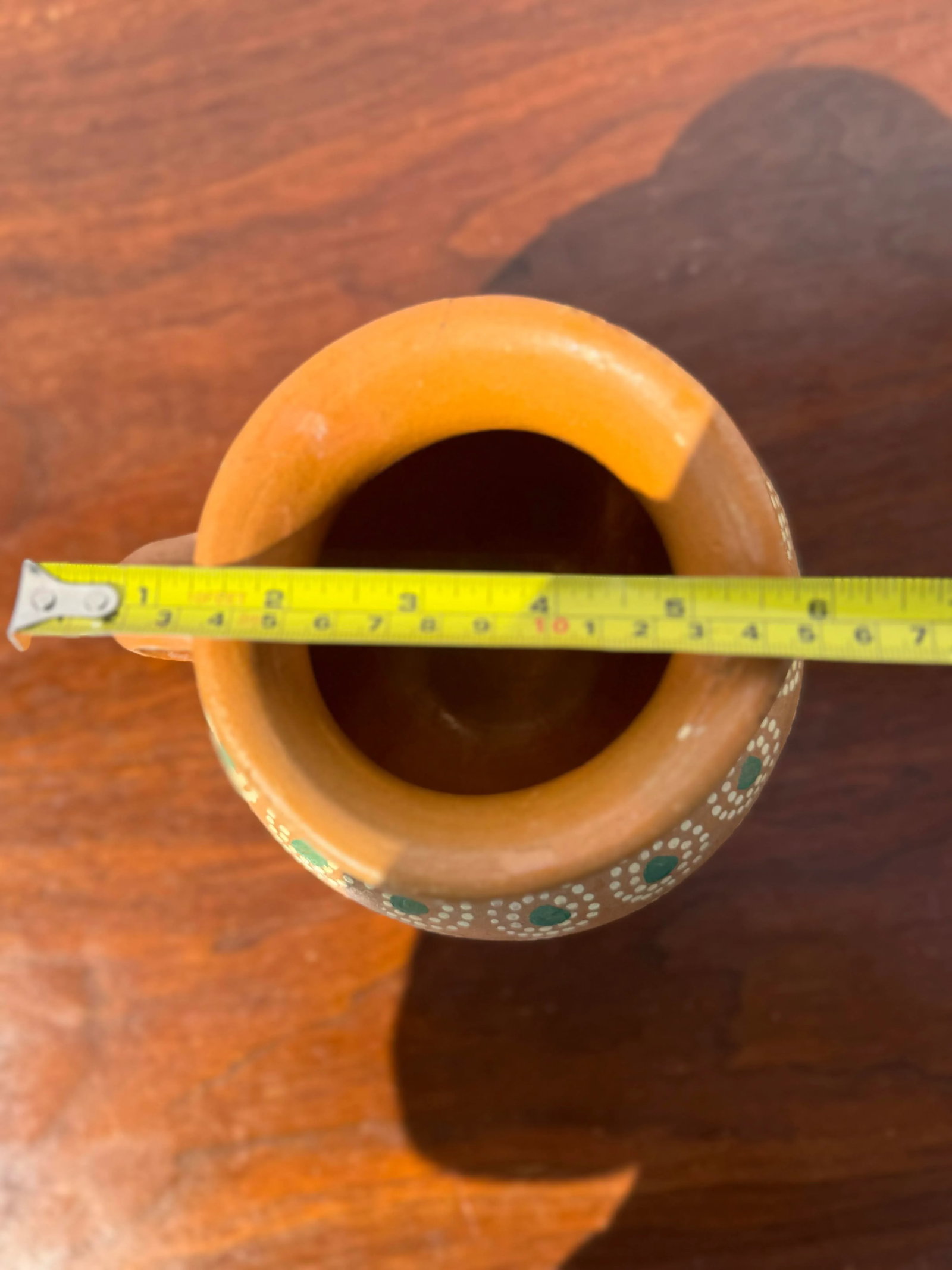 Vintage Painted Terracotta Pitcher From Mexico - 8