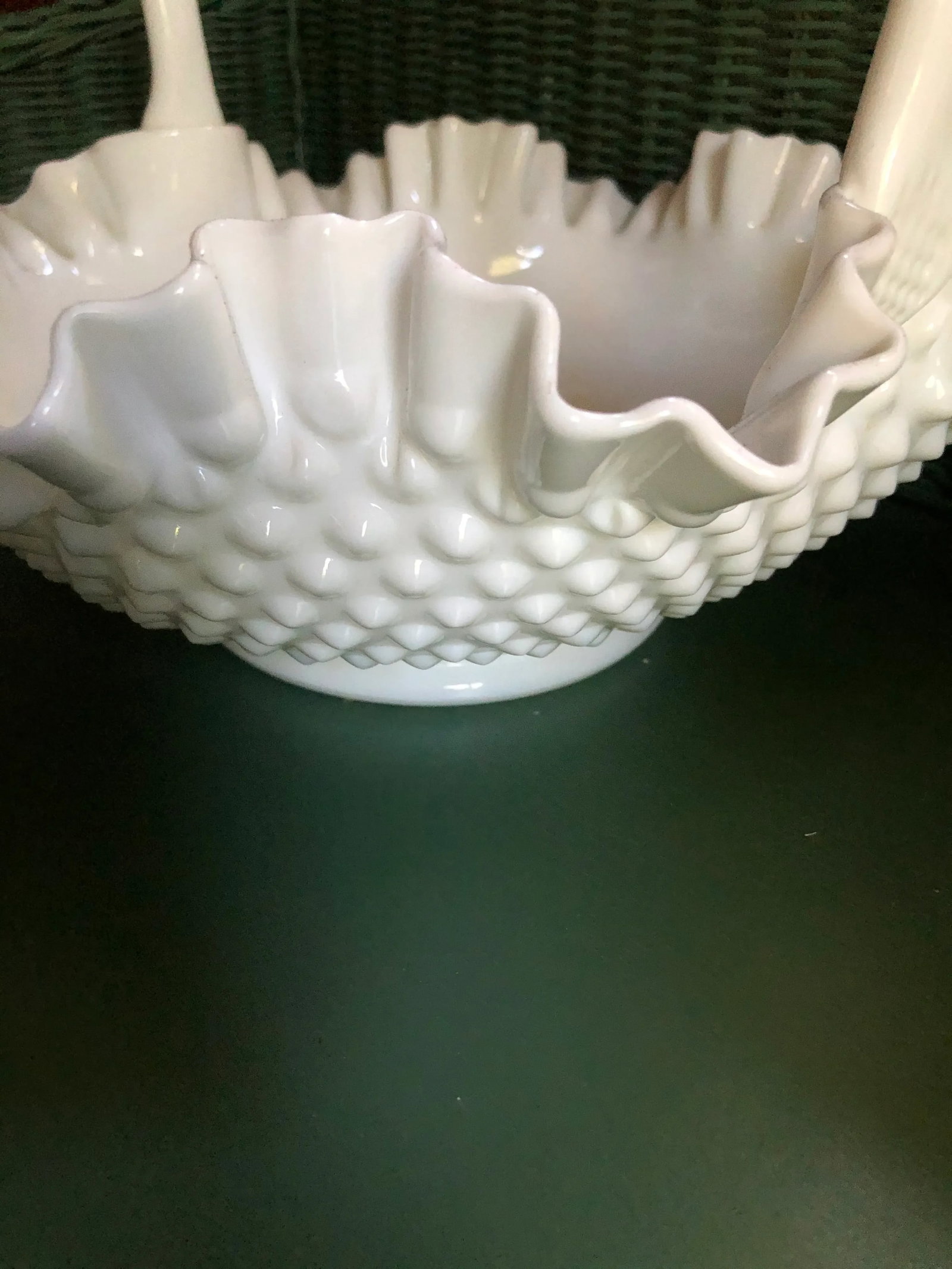 Vintage Fenton Hobnail Milk Glass Handled Baskets - a Pair - 4