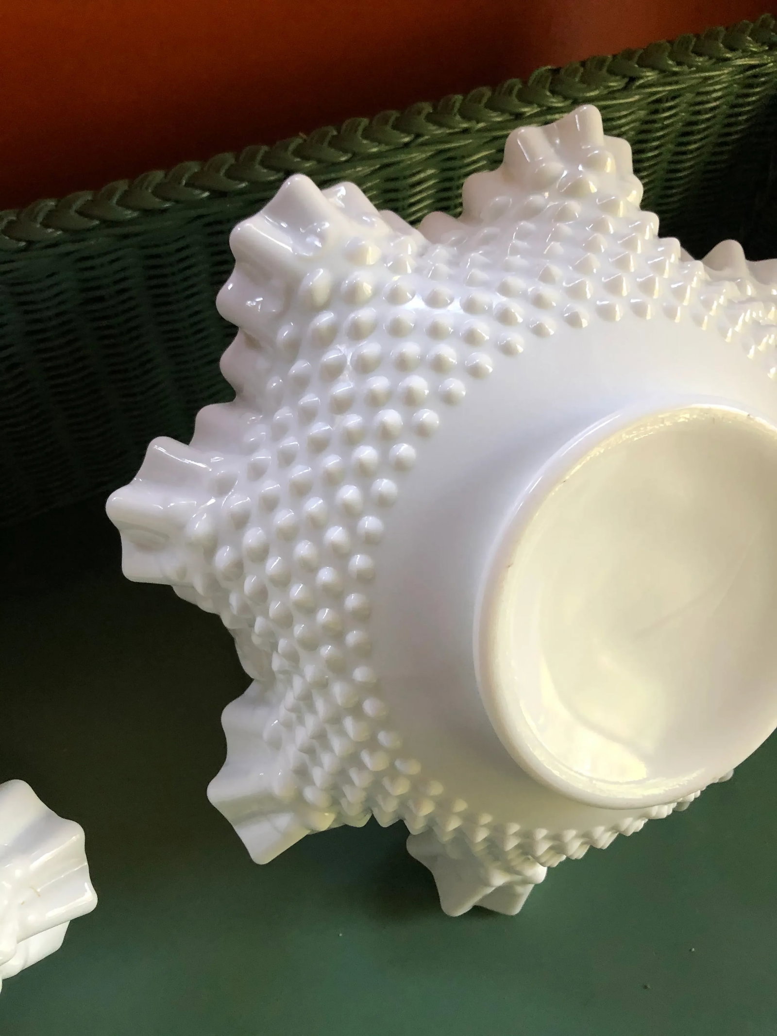 Vintage Fenton Hobnail Milk Glass Handled Baskets - a Pair - 5