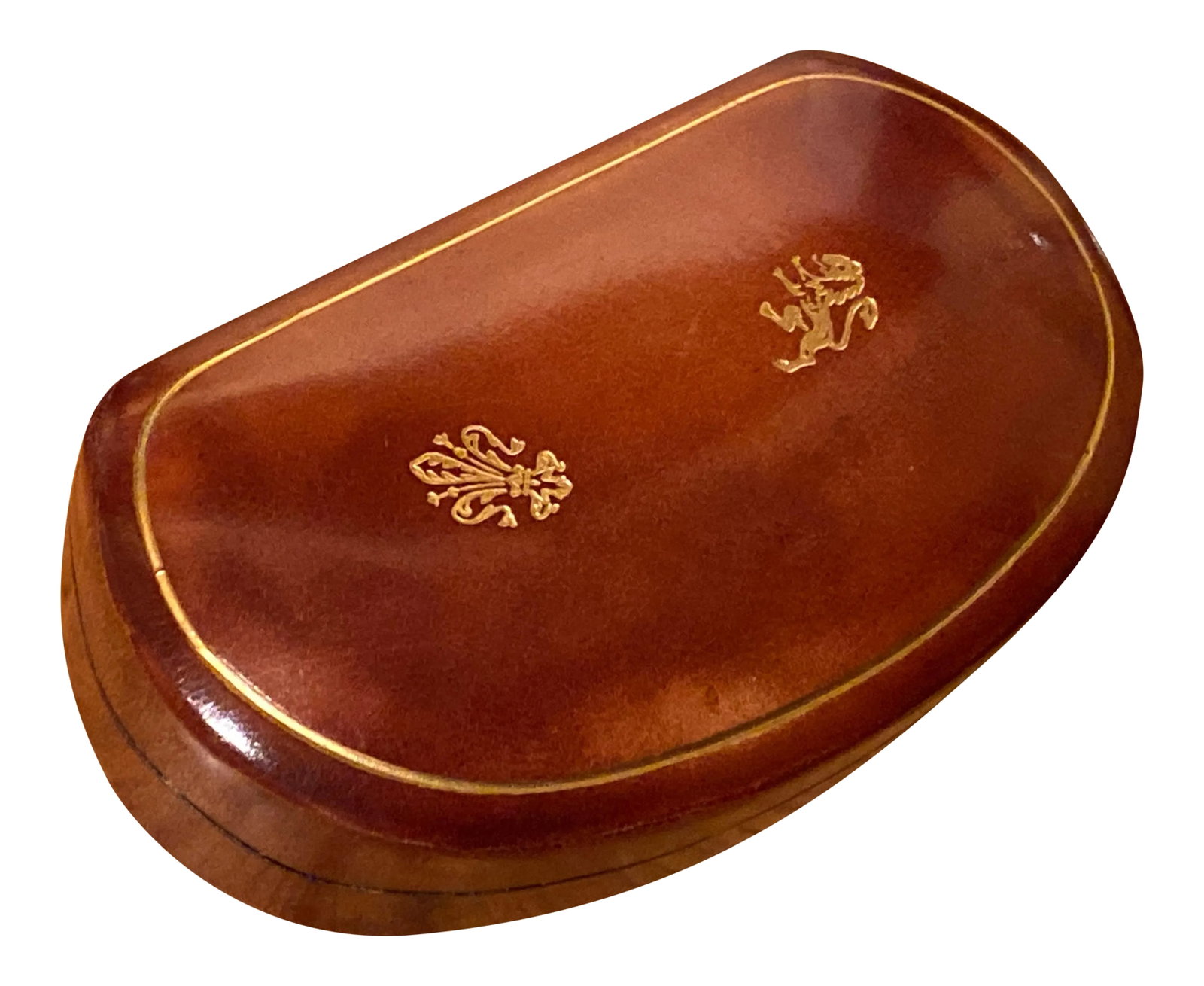 Vintage Handmade Leather Small Trinket Box Made in Firenze Italy: Vintage Handmade Leather Small Trinket Box Made in Firenze Italy Purchased in Italy in the late 70's Excellent condition. Closes securely Gold Italian florentine design on top and on the bottom in