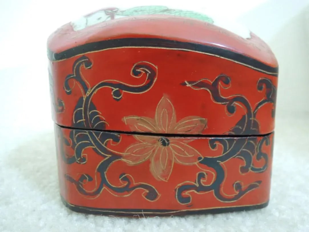 1950s Japanese Lacquer Box Red Jewelry Box - 12