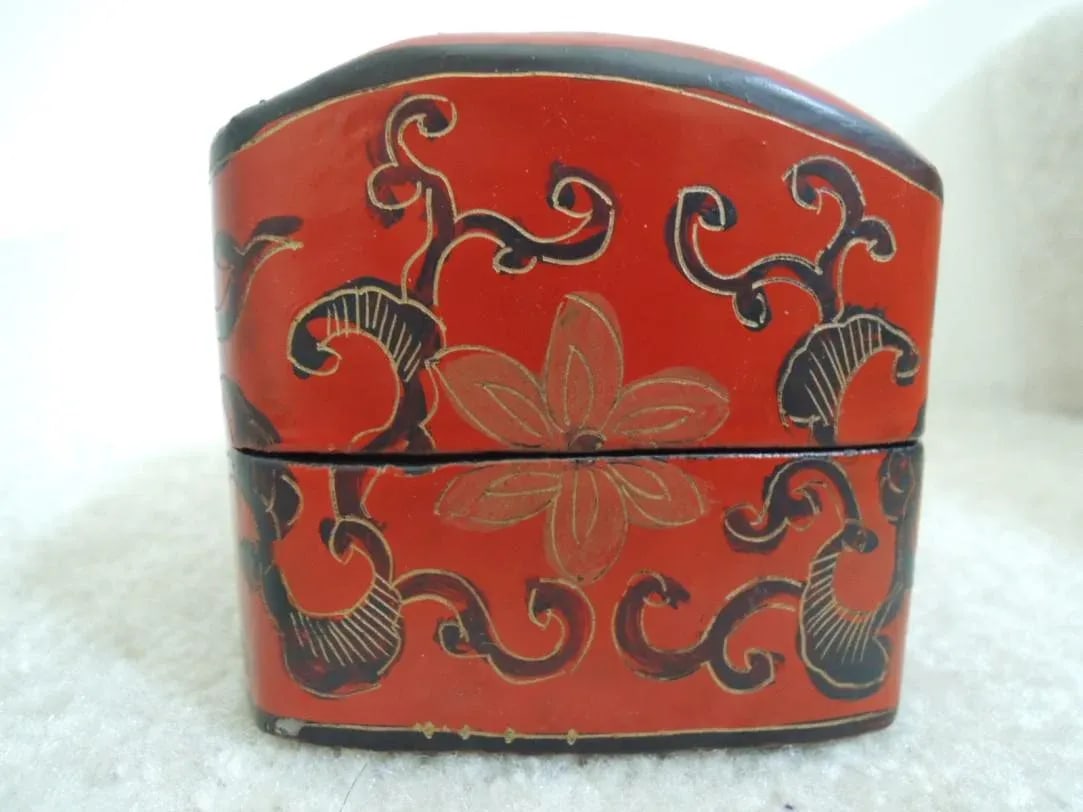 1950s Japanese Lacquer Box Red Jewelry Box - 4