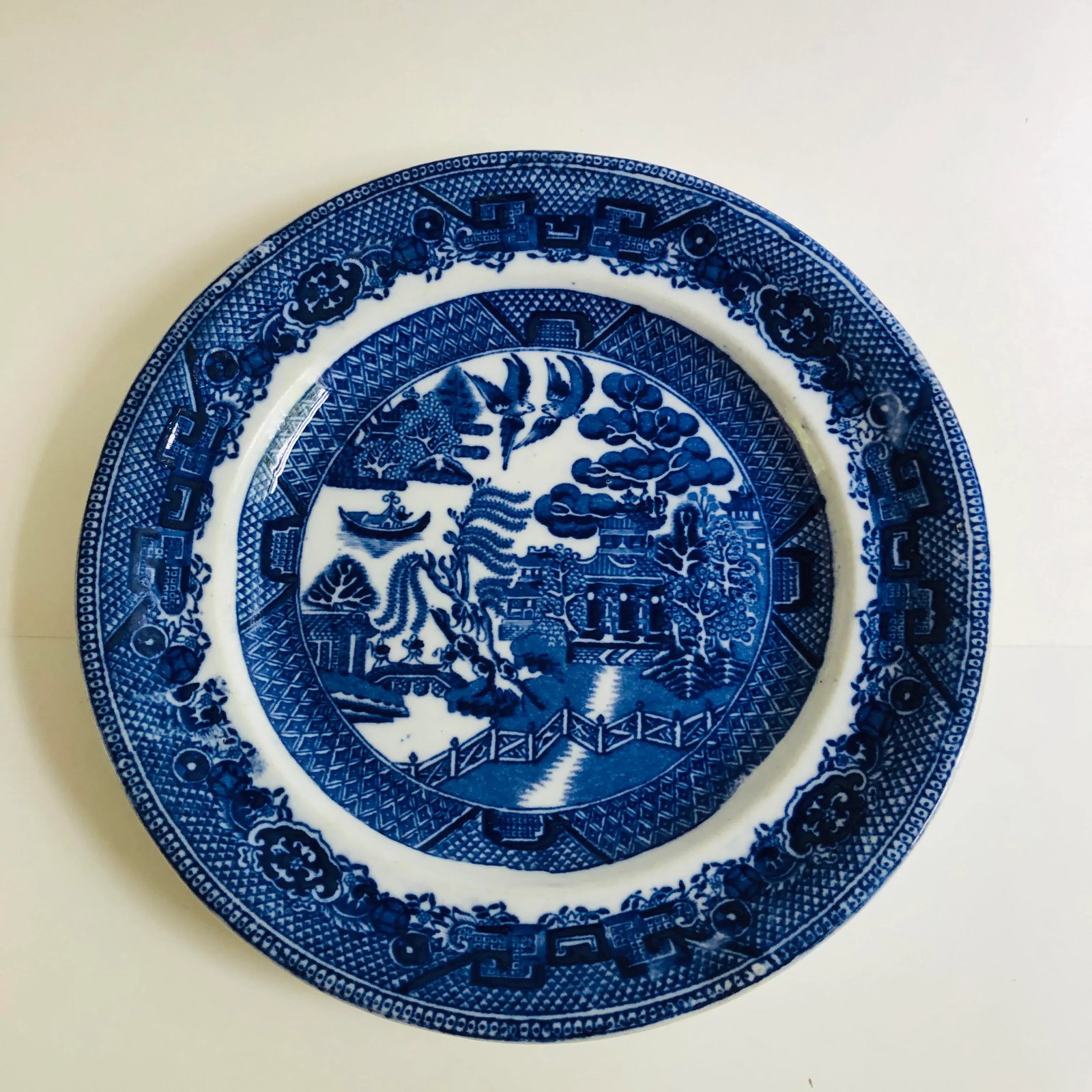 Antique Staffordshire Style Blue Willow 9" D Plate - 2