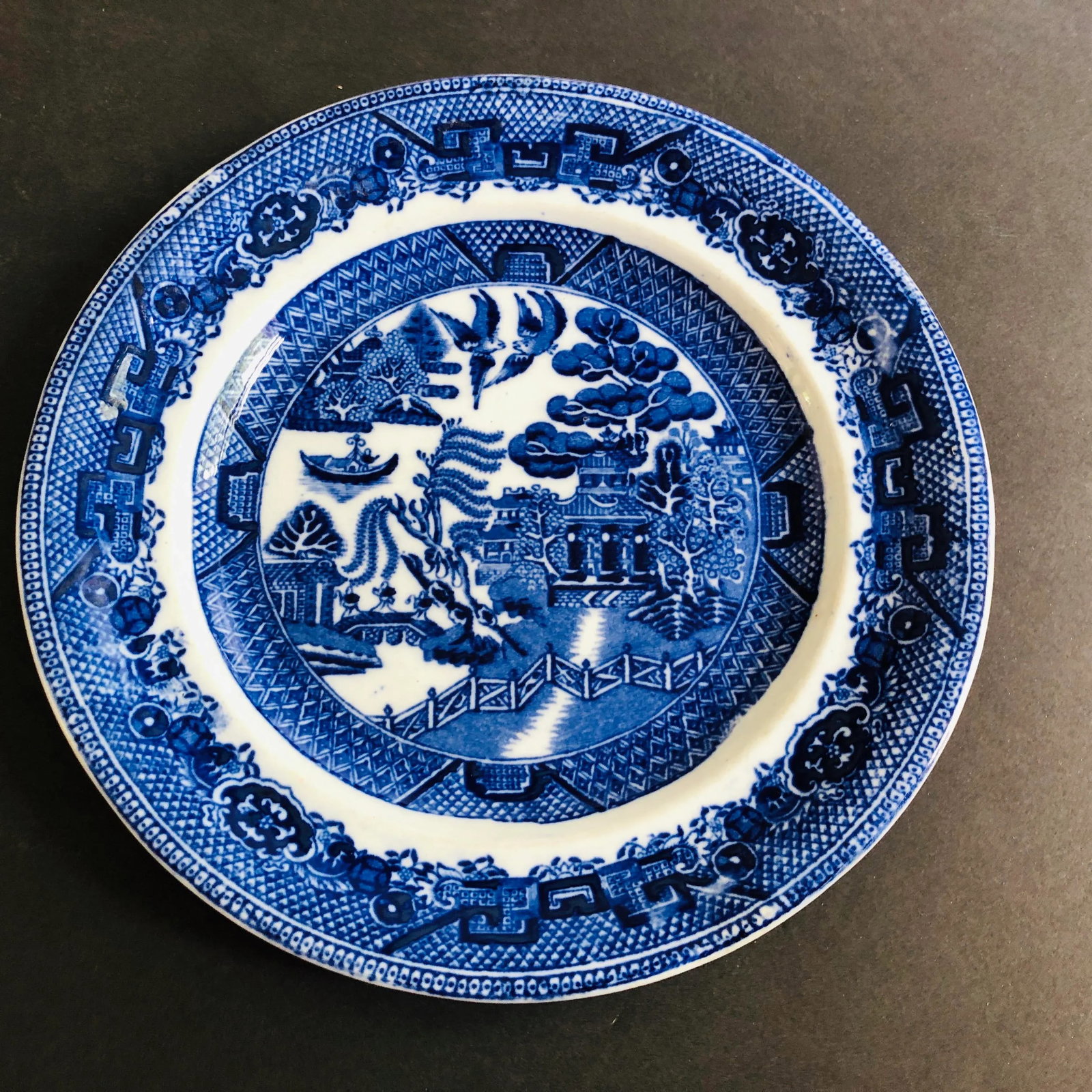 Antique Staffordshire Style Blue Willow 9" D Plate - 6