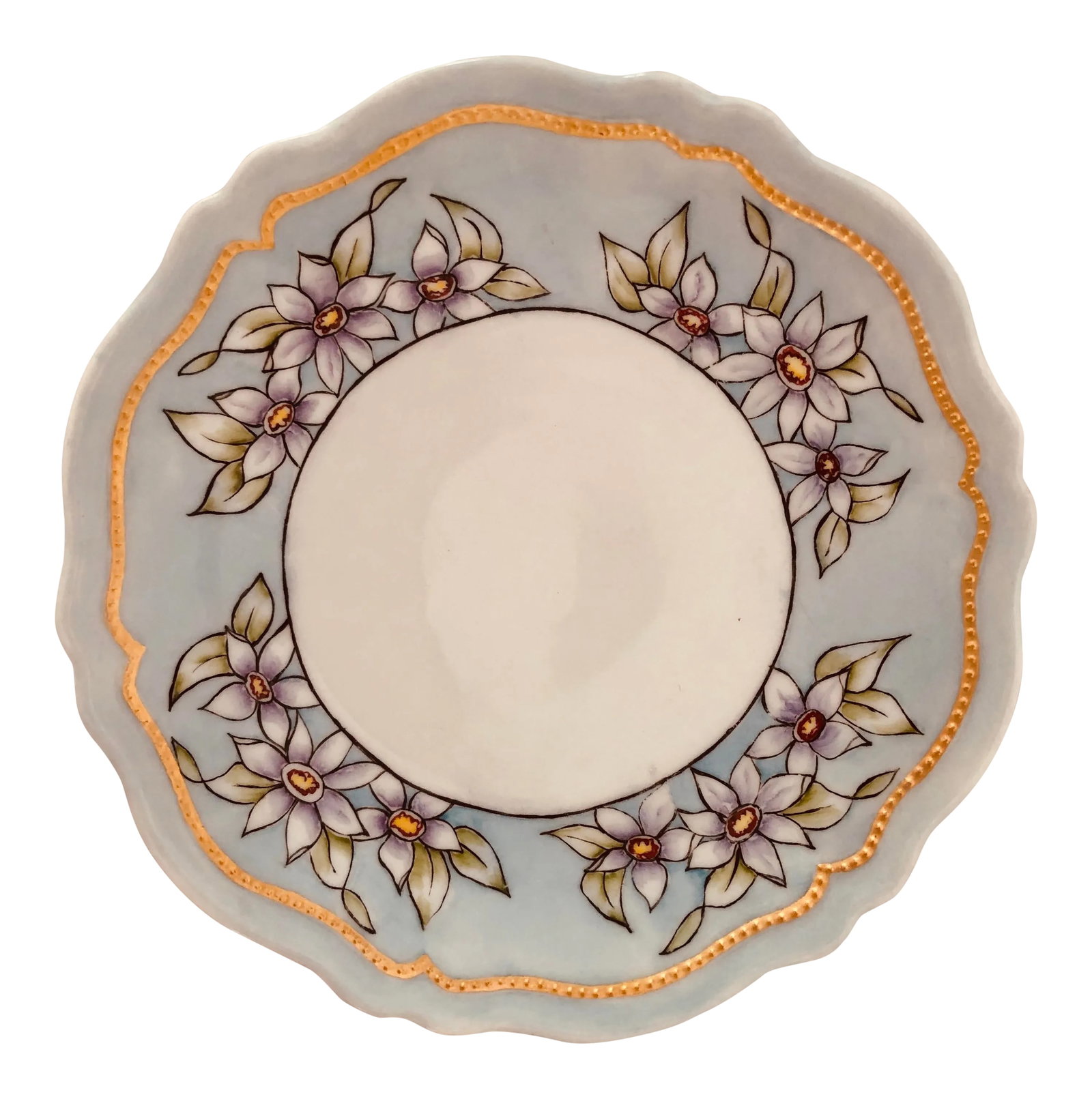 1900?s O& E G Austria Porcelain Floral Plate: Antique hand painted with gold, Turquoise floral design 7.5" D Plate, makers mark reads " O&E.G Austria " Excellent condition. Condition: Alterations: Original Condition Unaltered Imperfections: Some