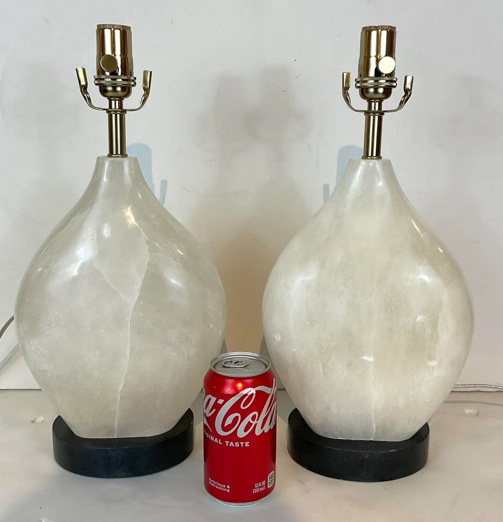 Currey & Company Modern White Alabaster Table Lamps Pair - 3