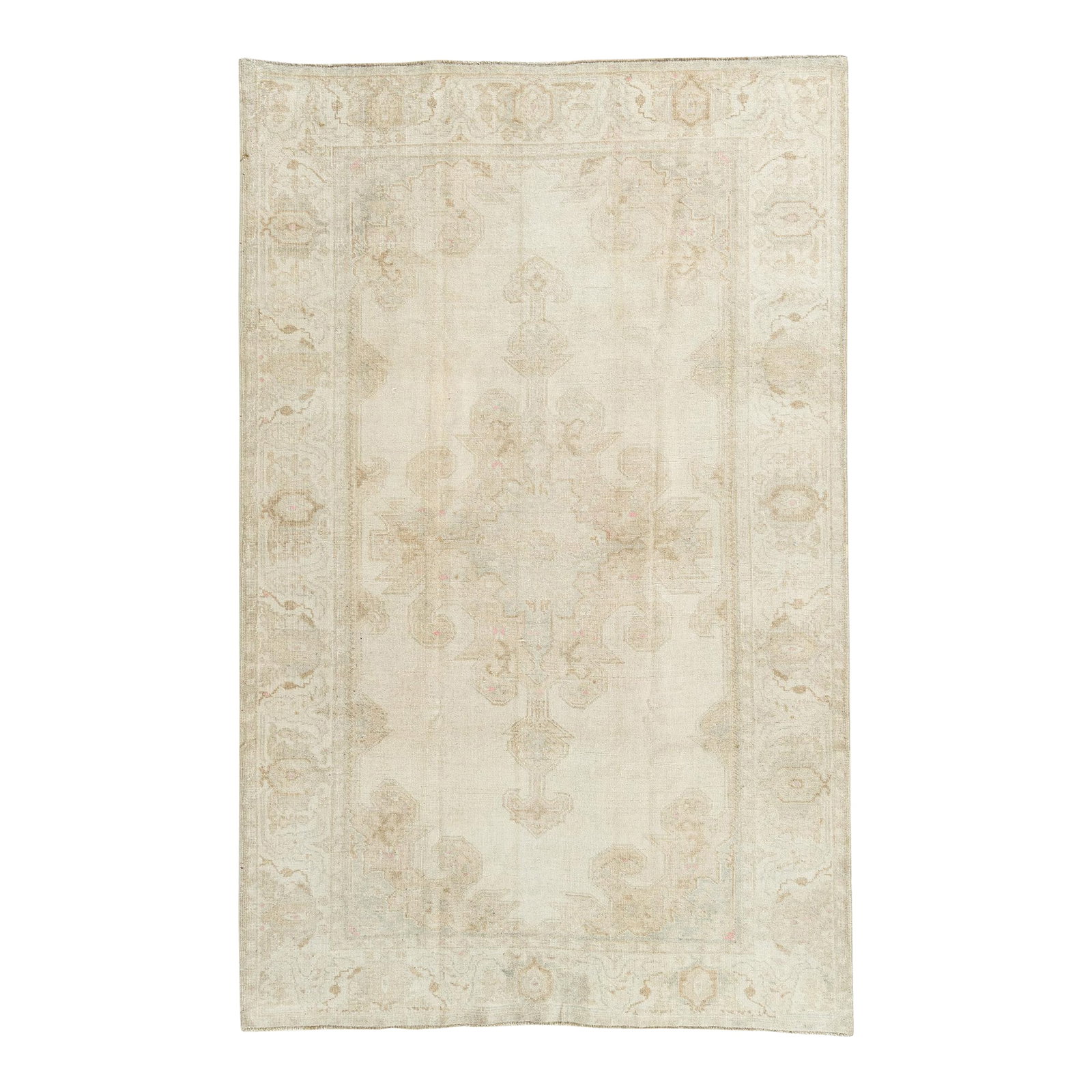 Vintage Circa 1940 Turkish Oushak Area Rug 4'7 X 7': Oushak's are known for their soft palettes combined with eccentric drawing. Oushak in western Turkey has the longest continuous rug weaving history, stretching back at least to the mid-fifteenth centu