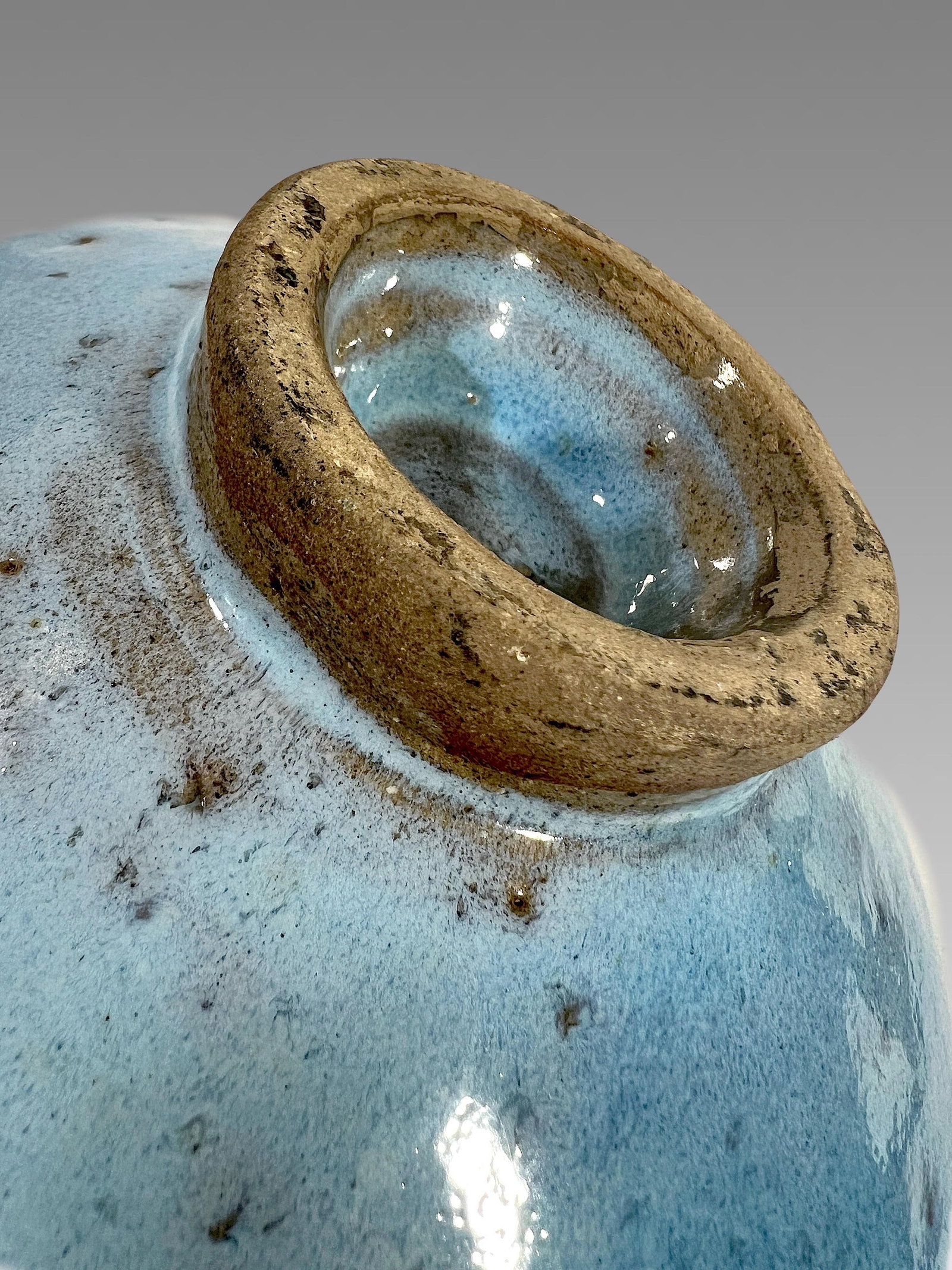 Late 19th Century Antique Chinese Pale Blue Glazed Jun Ware Bowl and Wood Display Stand, Qing - 11
