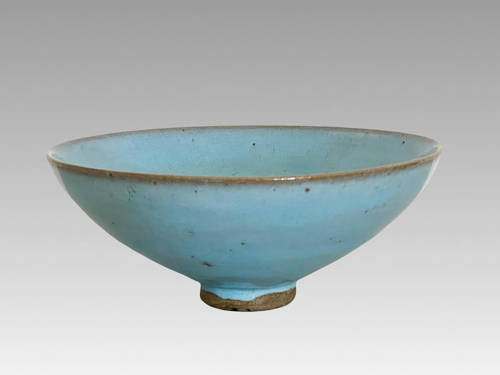 Late 19th Century Antique Chinese Pale Blue Glazed Jun Ware Bowl and Wood Display Stand, Qing - 2