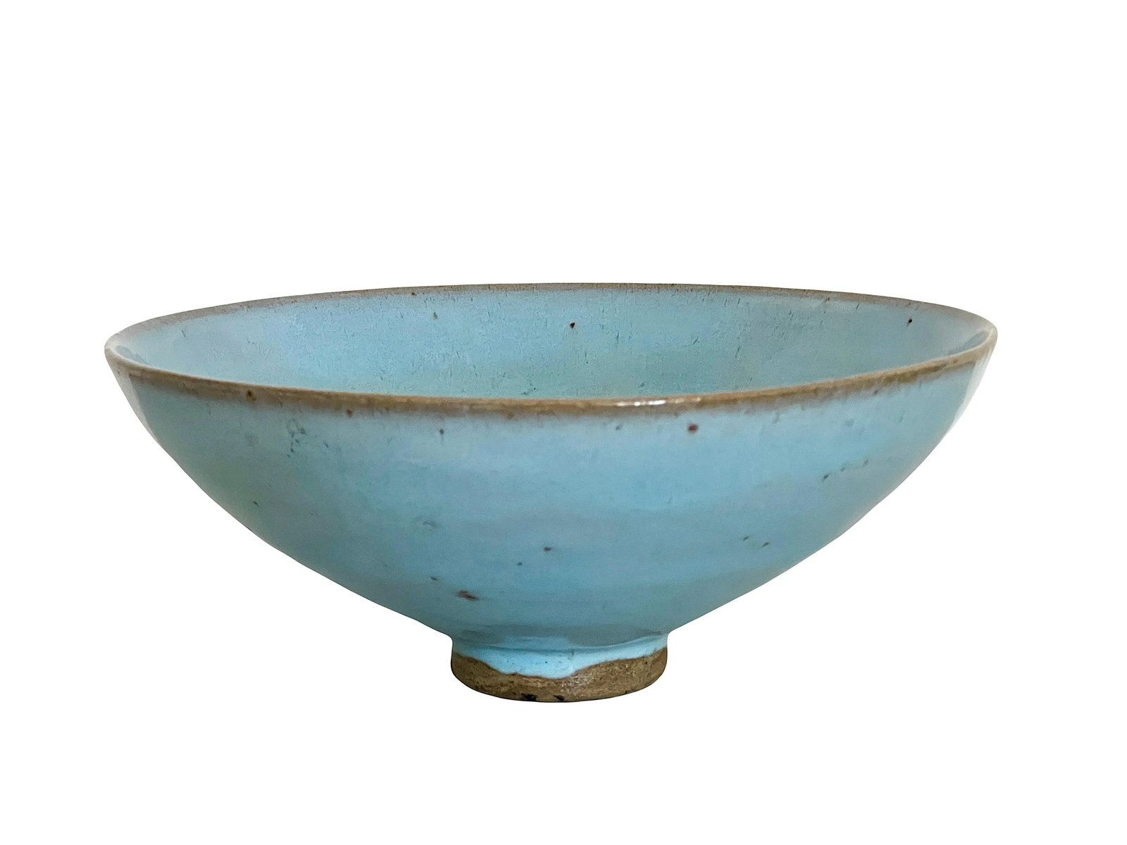 Late 19th Century Antique Chinese Pale Blue Glazed Jun Ware Bowl and Wood Display Stand, Qing - 4