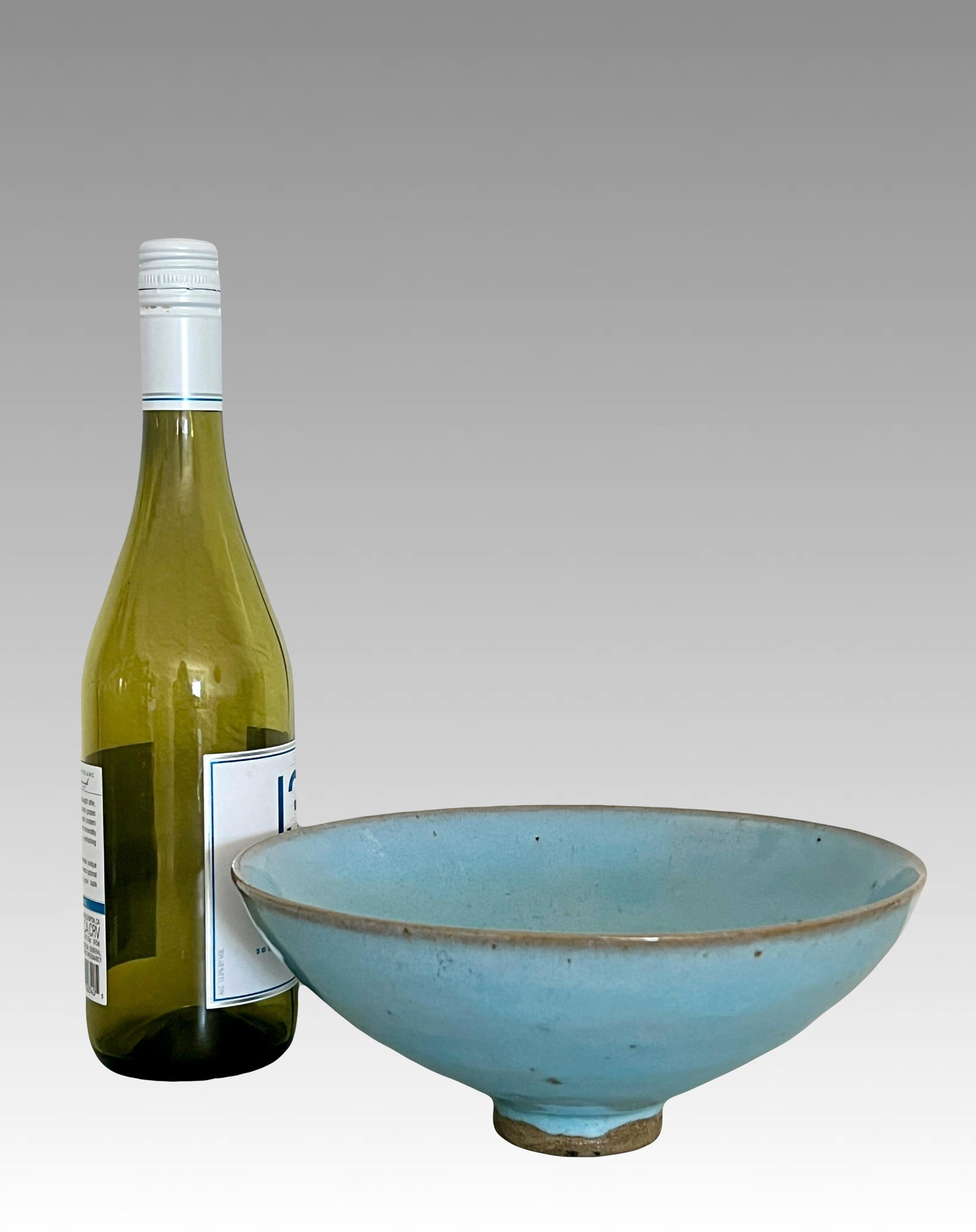 Late 19th Century Antique Chinese Pale Blue Glazed Jun Ware Bowl and Wood Display Stand, Qing - 6