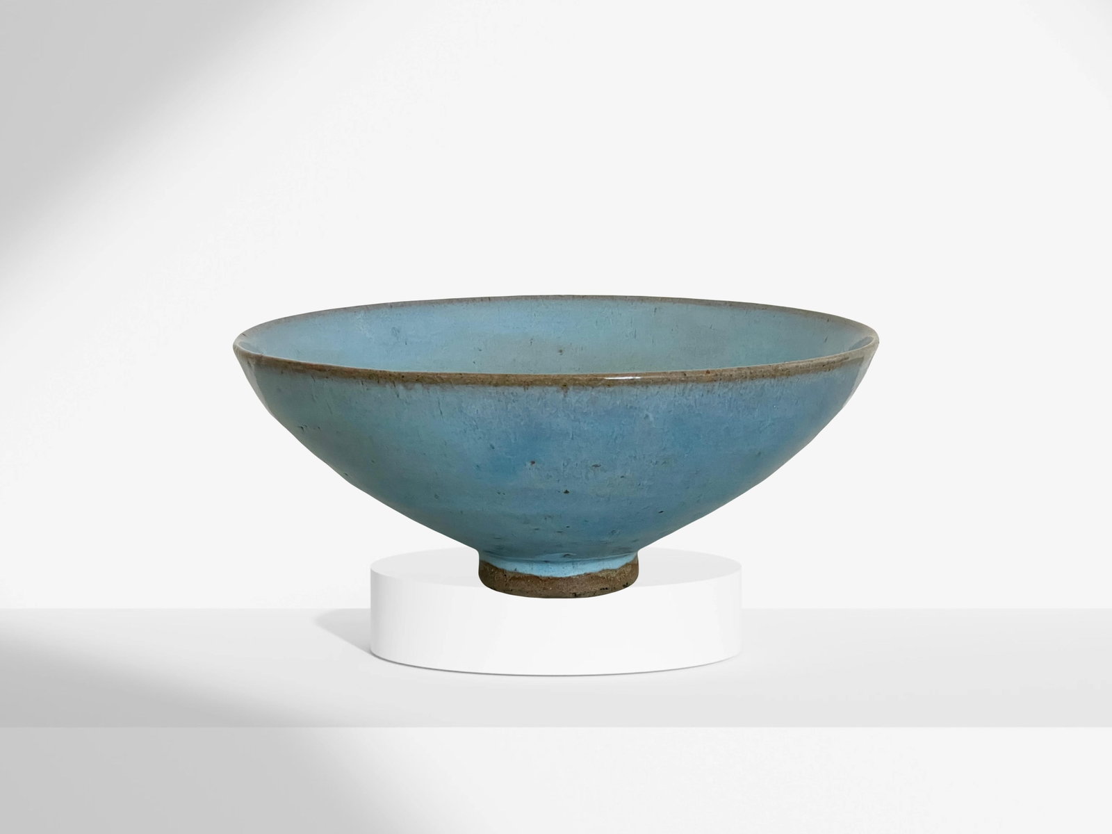 Late 19th Century Antique Chinese Pale Blue Glazed Jun Ware Bowl and Wood Display Stand, Qing - 7