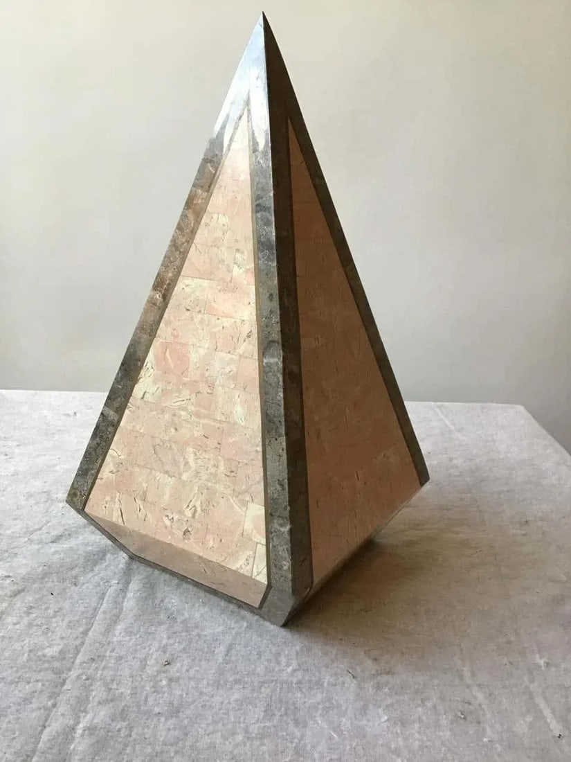 1980s Tessellated Stone Obelisk With Brass Inlay - 2