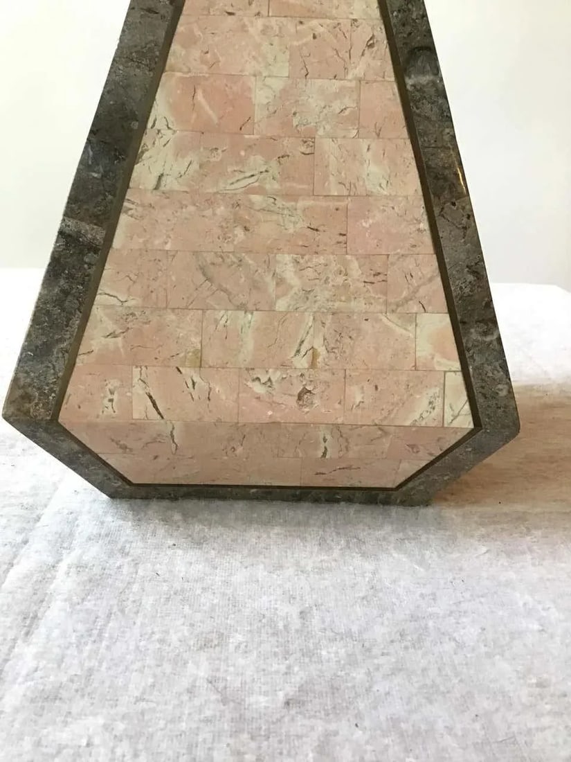 1980s Tessellated Stone Obelisk With Brass Inlay - 4