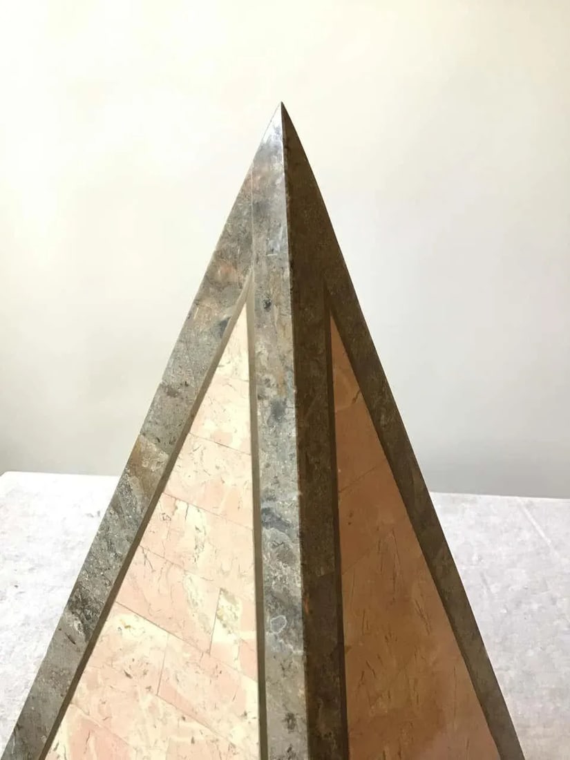 1980s Tessellated Stone Obelisk With Brass Inlay - 5