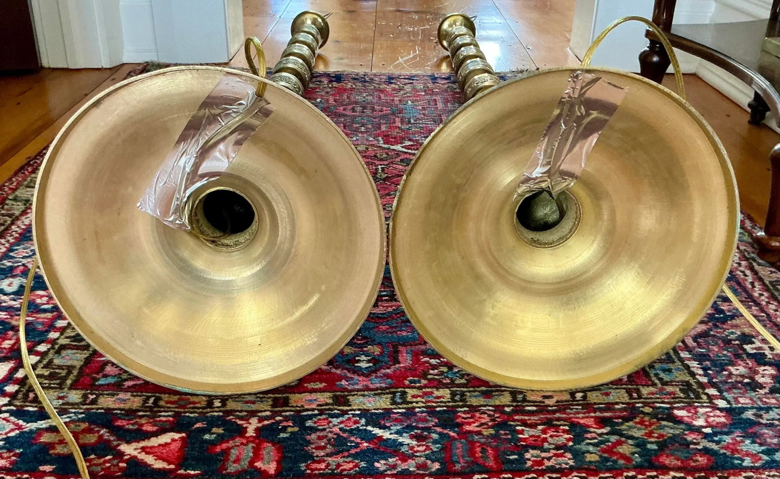 Pair of Japanese Mid-Century Brass Floor Lamps Embossed With Middle Eastern Motifs - 10