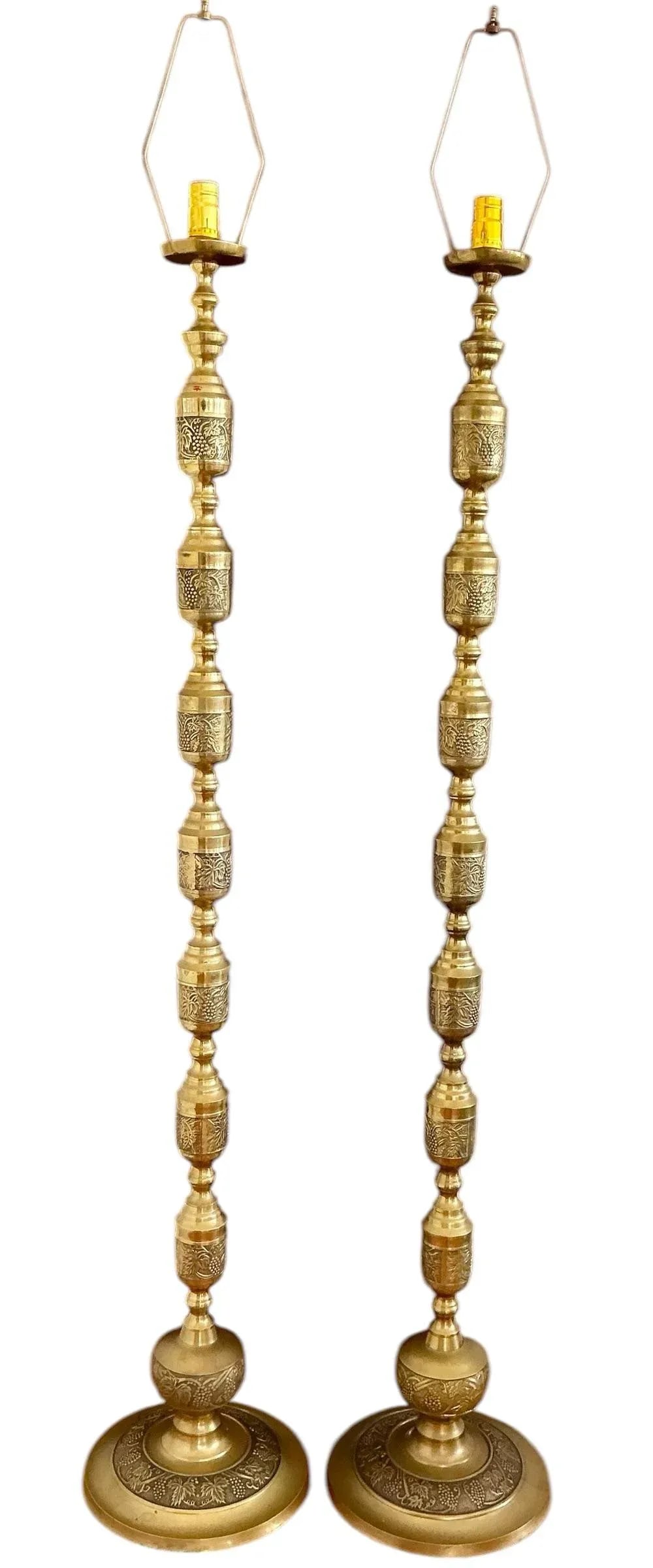 Pair of Japanese Mid-Century Brass Floor Lamps Embossed With Middle Eastern Motifs - 12