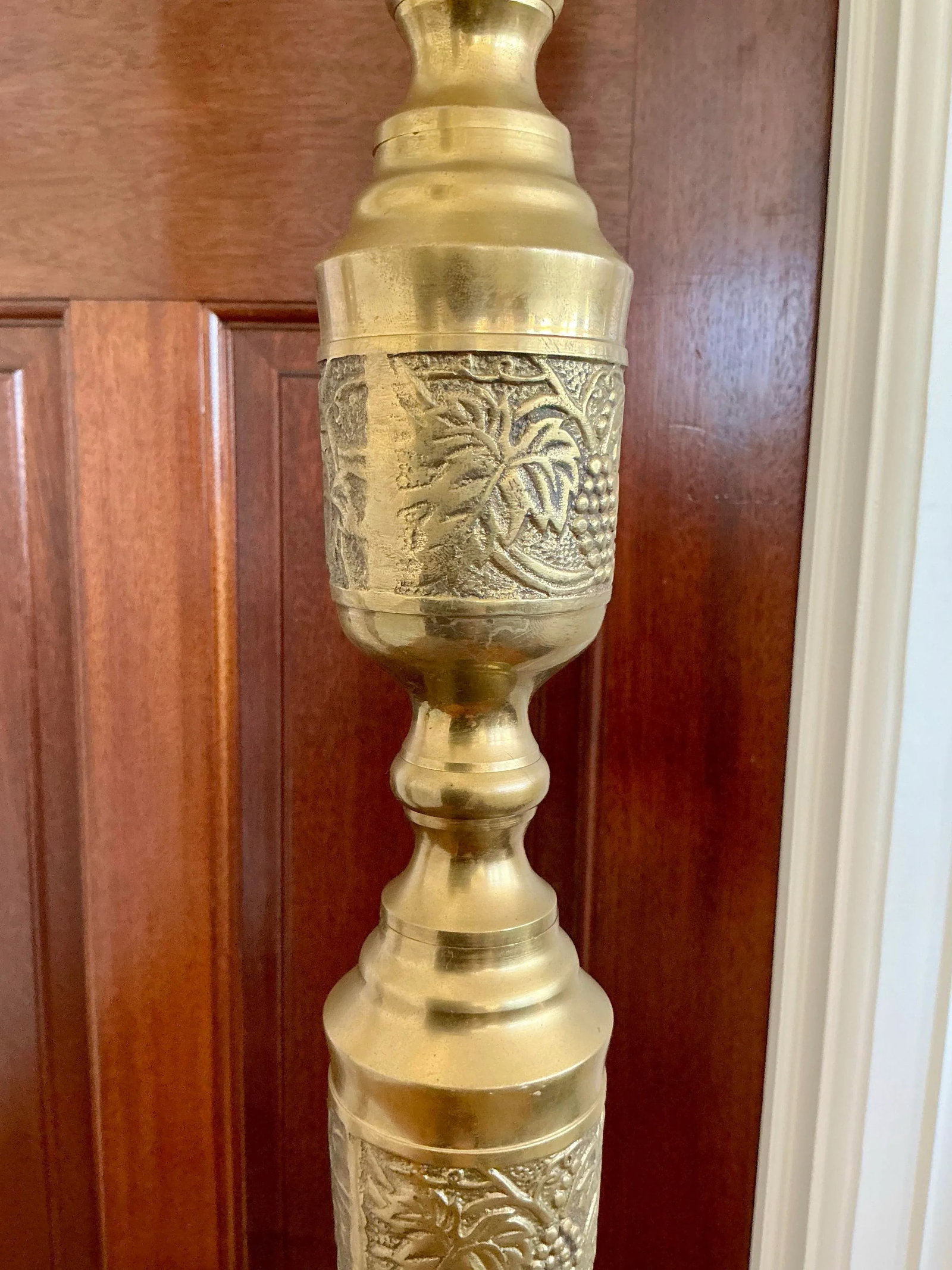 Pair of Japanese Mid-Century Brass Floor Lamps Embossed With Middle Eastern Motifs - 4