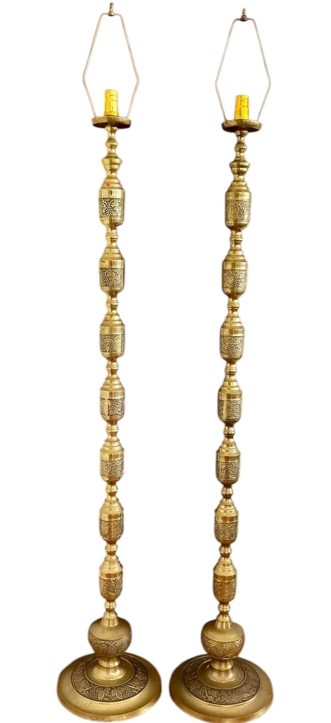 Pair of Japanese Mid-Century Brass Floor Lamps Embossed With Middle Eastern Motifs - 6