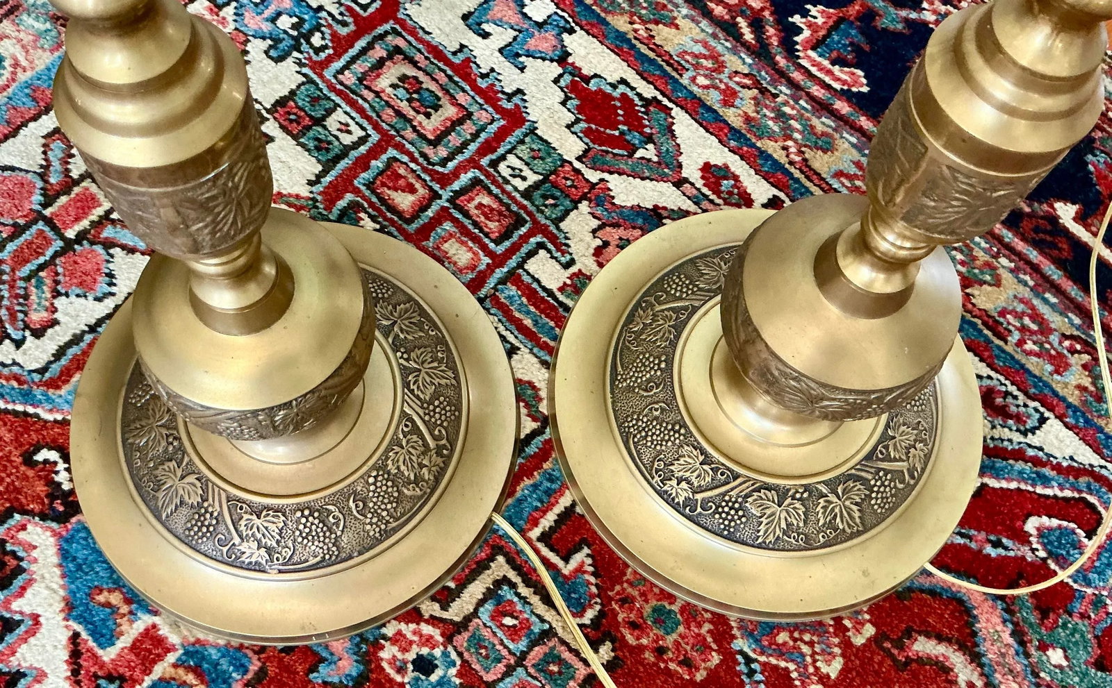 Pair of Japanese Mid-Century Brass Floor Lamps Embossed With Middle Eastern Motifs - 9