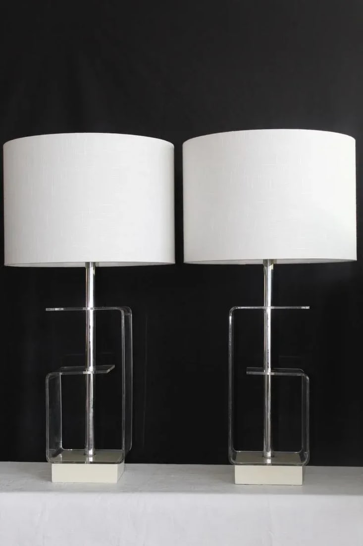 Geometric Clear Lucite Table Lamps - a Pair - 2