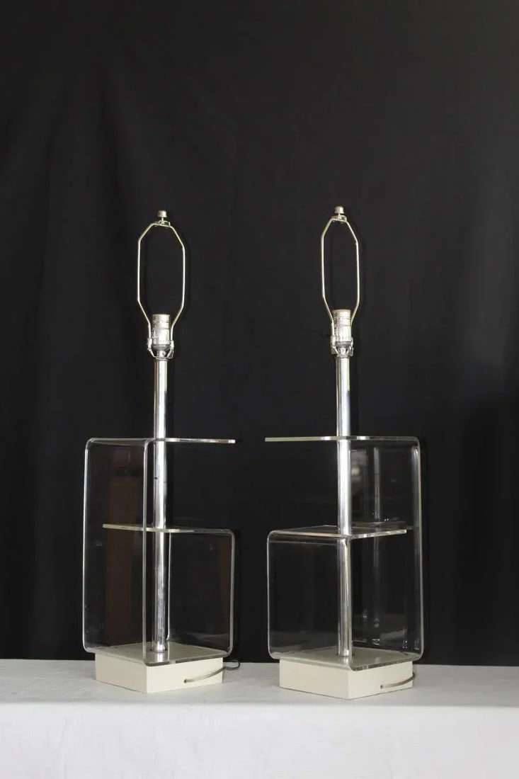 Geometric Clear Lucite Table Lamps - a Pair - 5