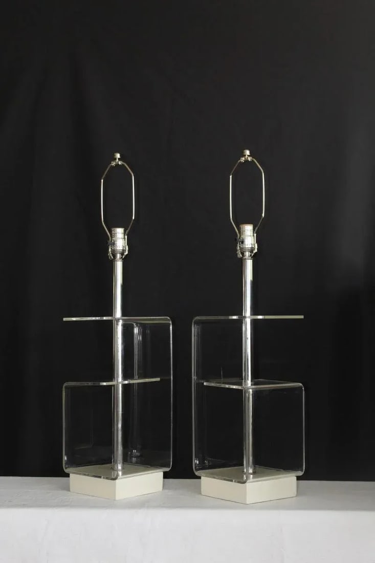 Geometric Clear Lucite Table Lamps - a Pair - 6