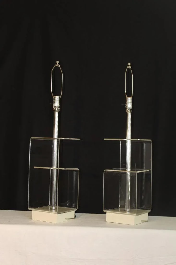 Geometric Clear Lucite Table Lamps - a Pair - 9