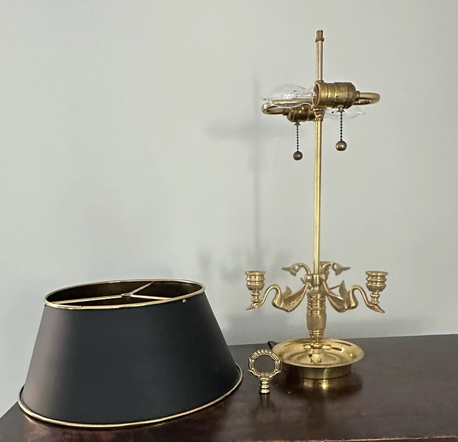 French Empire Louis XVI Style Bouillotte Lamp Brass With Black Tole Shade - 6