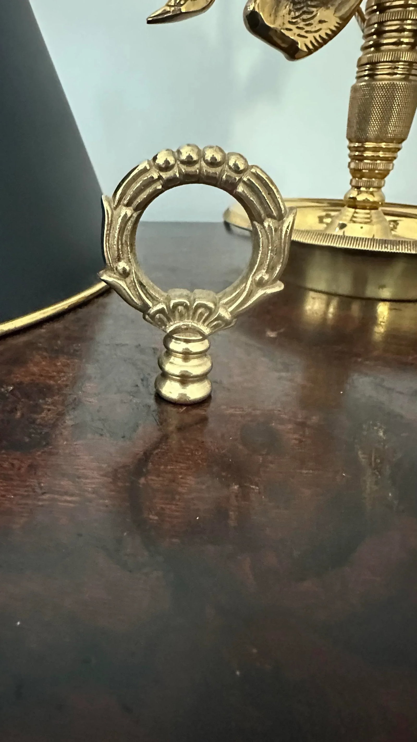 French Empire Louis XVI Style Bouillotte Lamp Brass With Black Tole Shade - 8