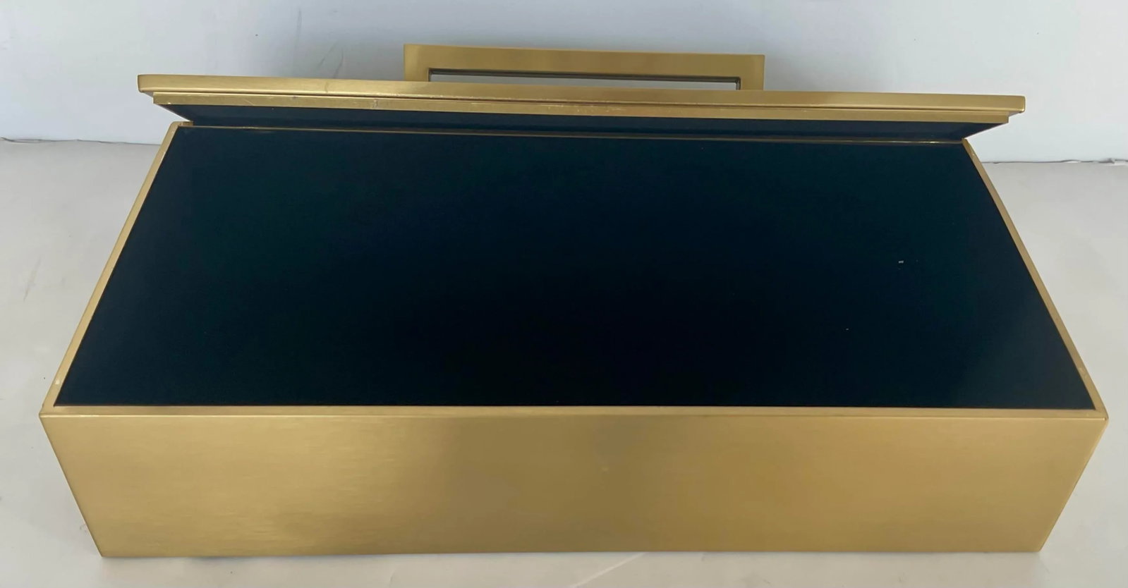 Modern Faux Gray Shagreen and Brass Decorative Box - 3