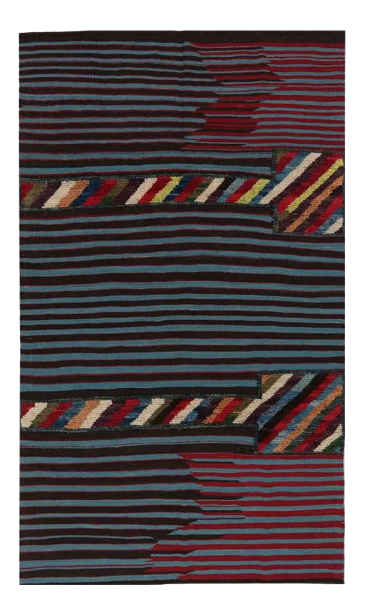 Handwoven Scandinavian Style Persian Kilim Area Rug 4'0" X 6'9": This bewitchingly beautiful example of a tribal Kilim area rug features a contemporary pop of electrifying bright colors in a playful mixed-weave design. The creative modern twist of a knotted-pile