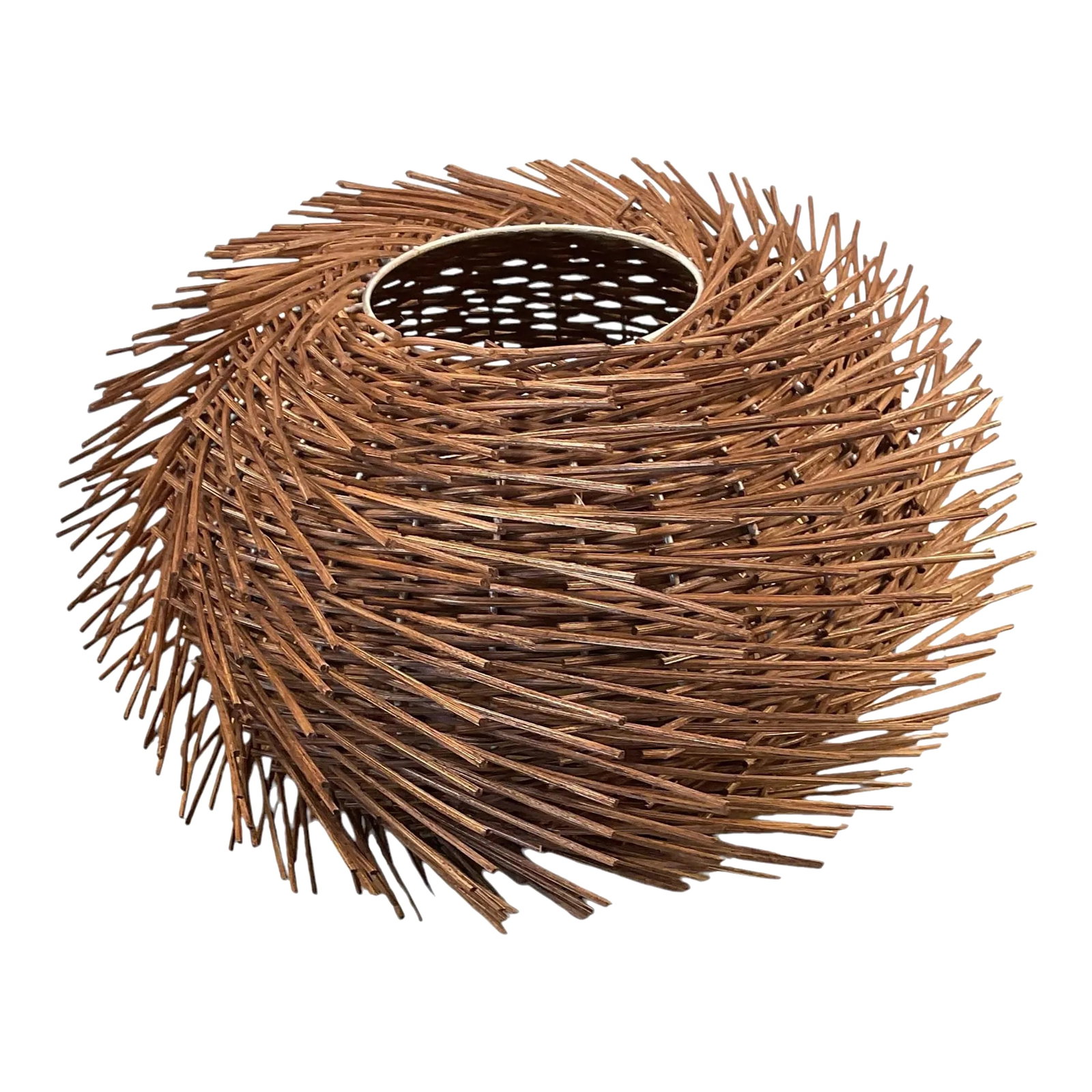 Late 20th Century Raw Organic Wood Circular Lamp Shade: Can be used as a shade on a haining lamp or on free standing lamp Looks fantastic with the light coming through Condition: Alterations: Original Condition Unaltered Imperfections: Some Imperfections C