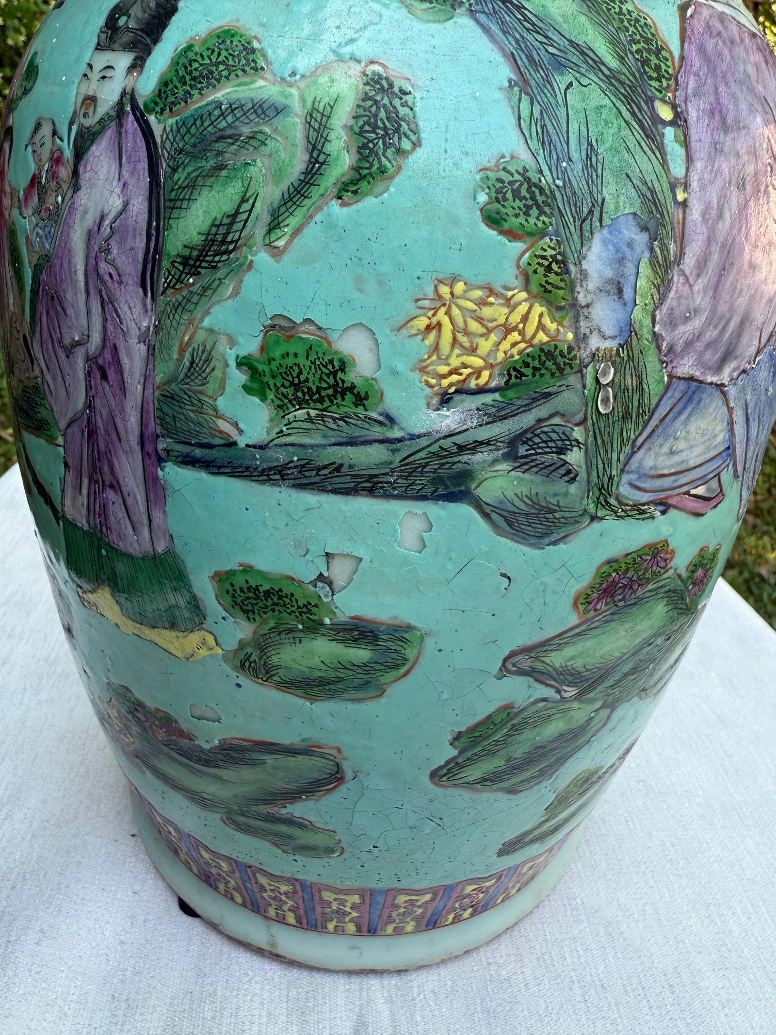Large Vintage Chinese Famille Rose Porcelain Vase Lamp - 10