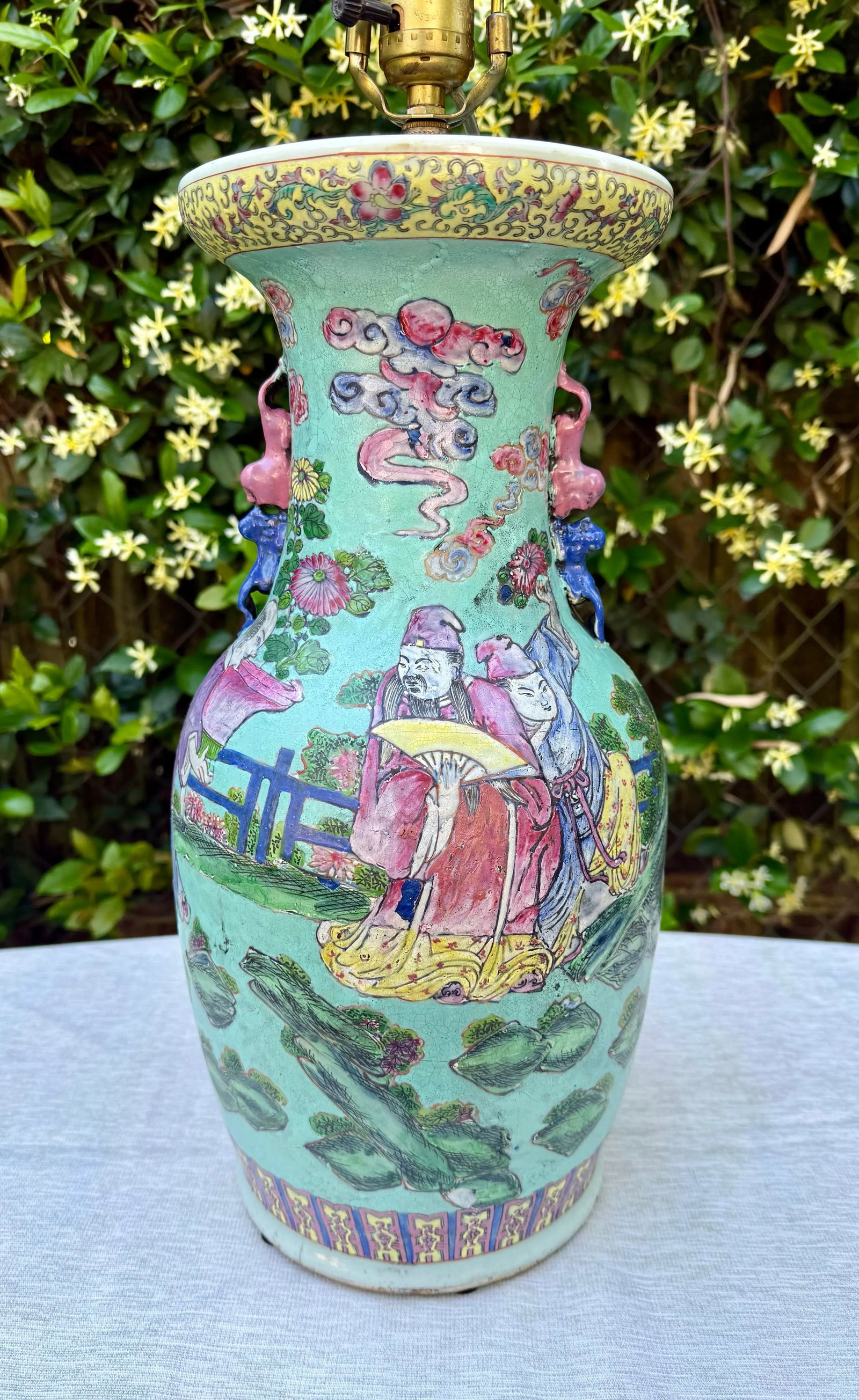 Large Vintage Chinese Famille Rose Porcelain Vase Lamp - 2
