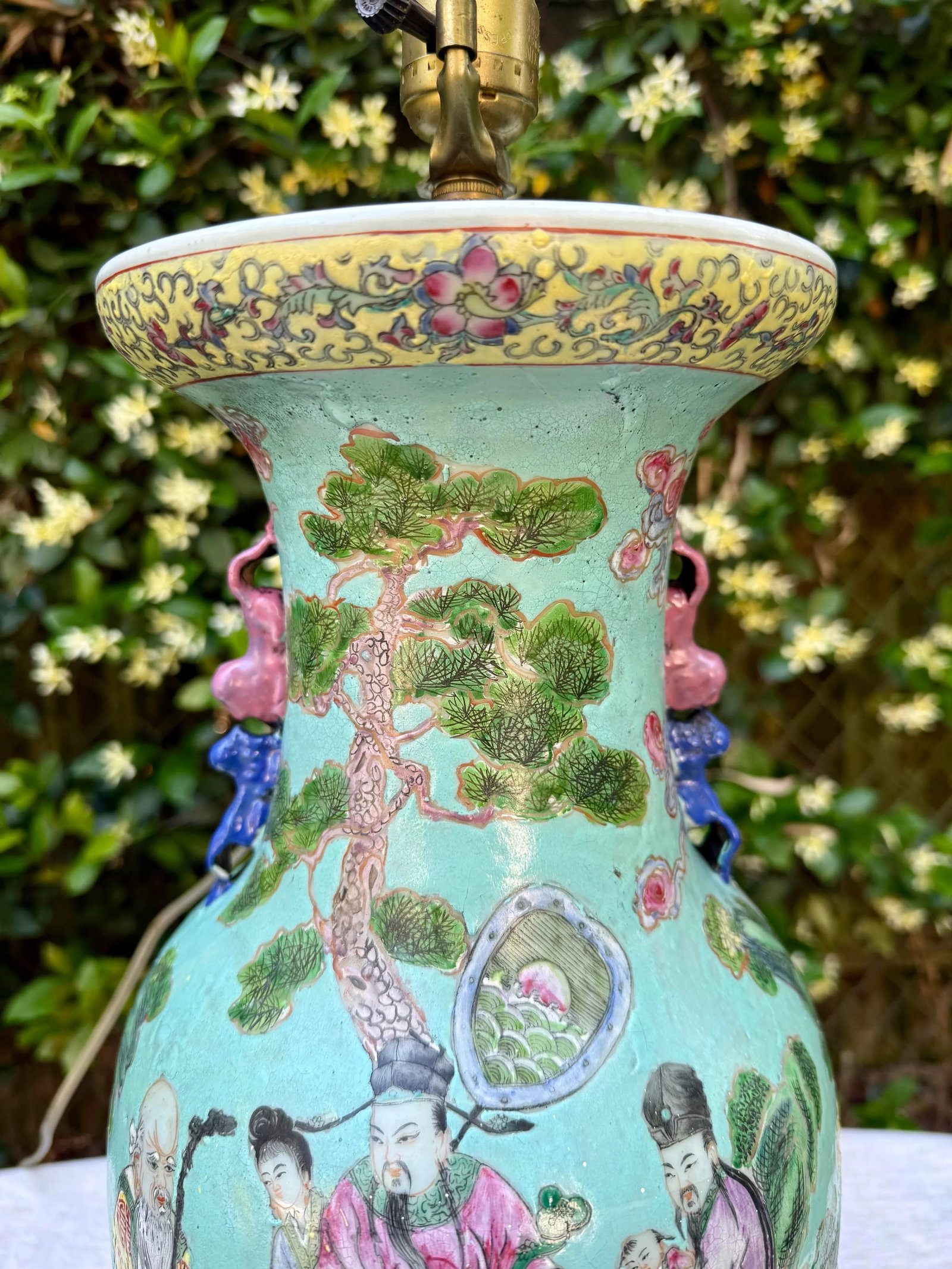 Large Vintage Chinese Famille Rose Porcelain Vase Lamp - 3