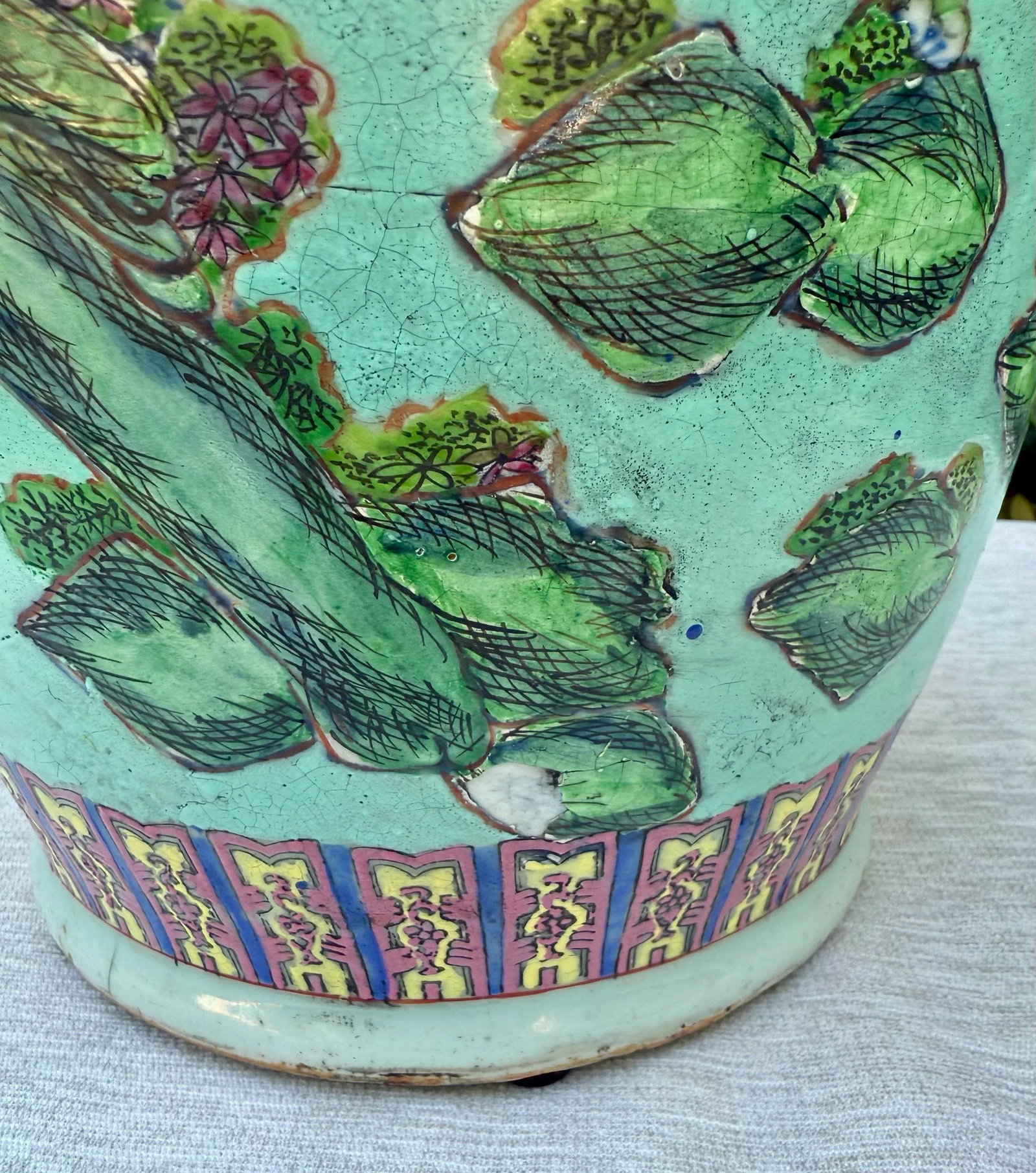 Large Vintage Chinese Famille Rose Porcelain Vase Lamp - 7