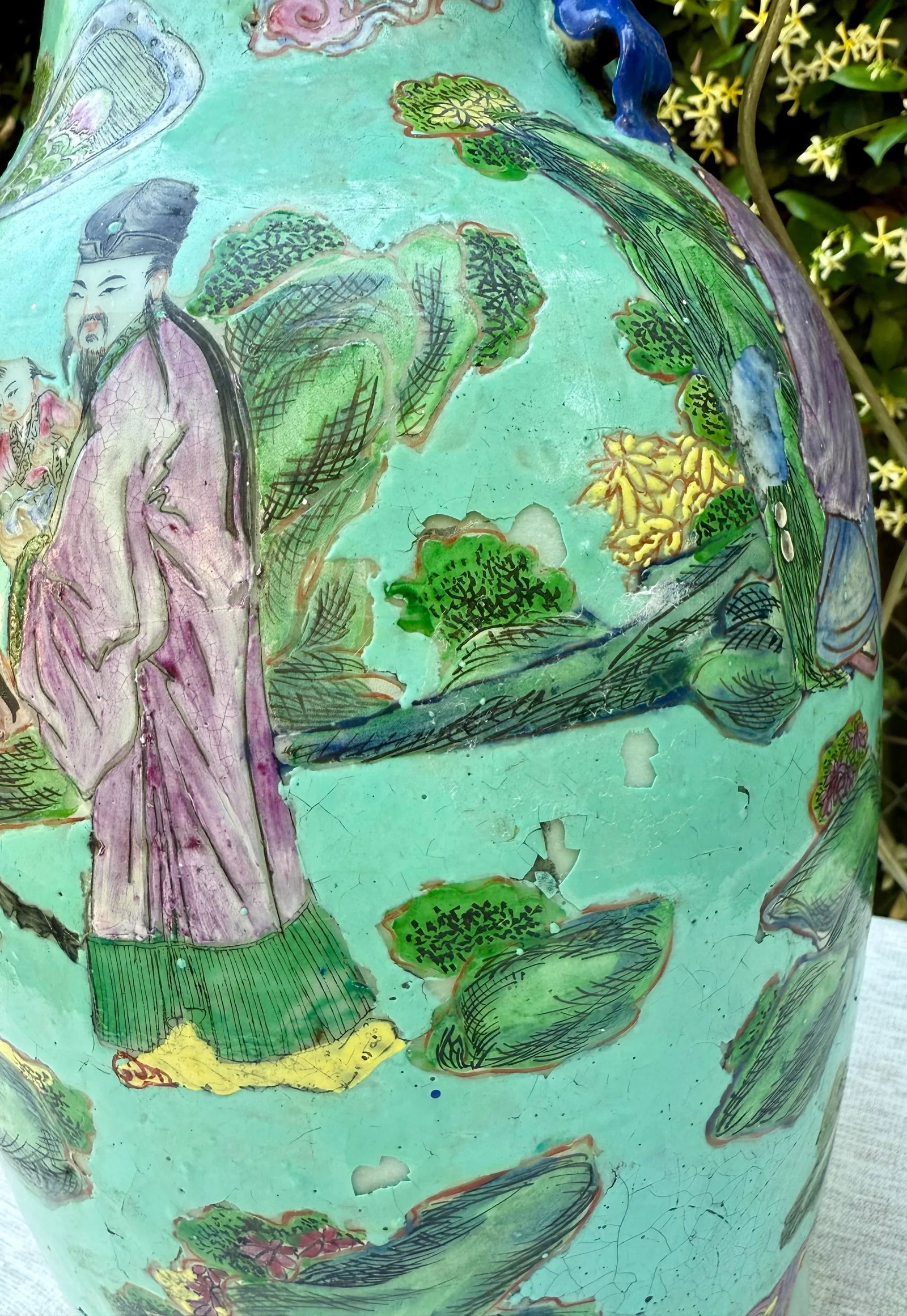 Large Vintage Chinese Famille Rose Porcelain Vase Lamp - 9