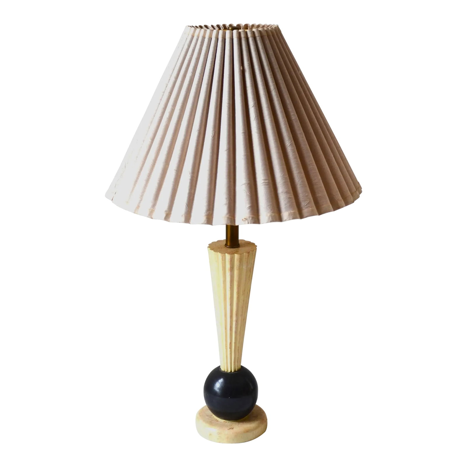 Italian Memphis Style Mid-Century Chalkware Table Lamp With Pleated Fabric Shade, Circa 1950-60's: Italian Modern style Mid-Century chalkware table lamp with pleated fabric shade. This smaller scale sculptural 1950's lamp was purchased from a film and television prop auction. This elegant table