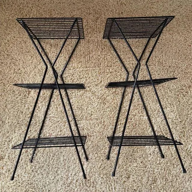 Mid-Century Modern Metal Three-Tiered Plant Stands, Pair (2) - 3