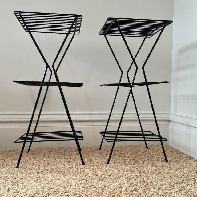 Mid-Century Modern Metal Three-Tiered Plant Stands, Pair (2) - 4