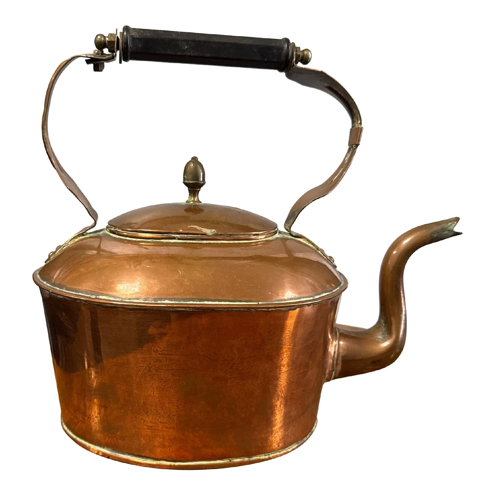 Antique English Copper Kettle: This charming vintage English tea caddy exudes timeless elegance and functionality. Crafted from warm oak wood, it features a sleek metal lid and a ceramic-lined interior designed to preserve the fres