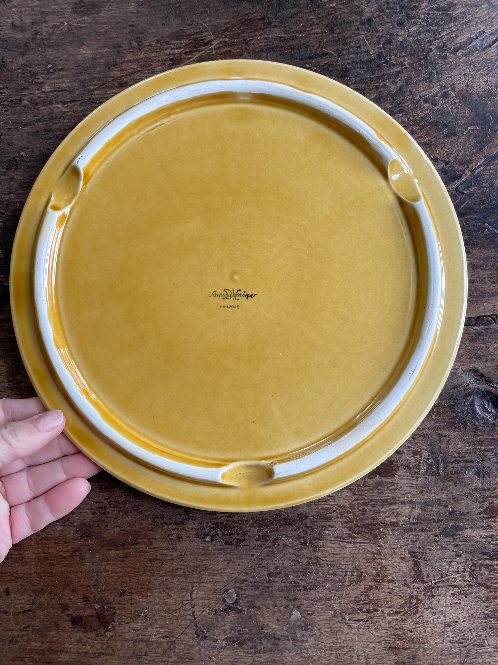 1930s French Yellow Majolica Trivet, Signed Sarreguemines - 7