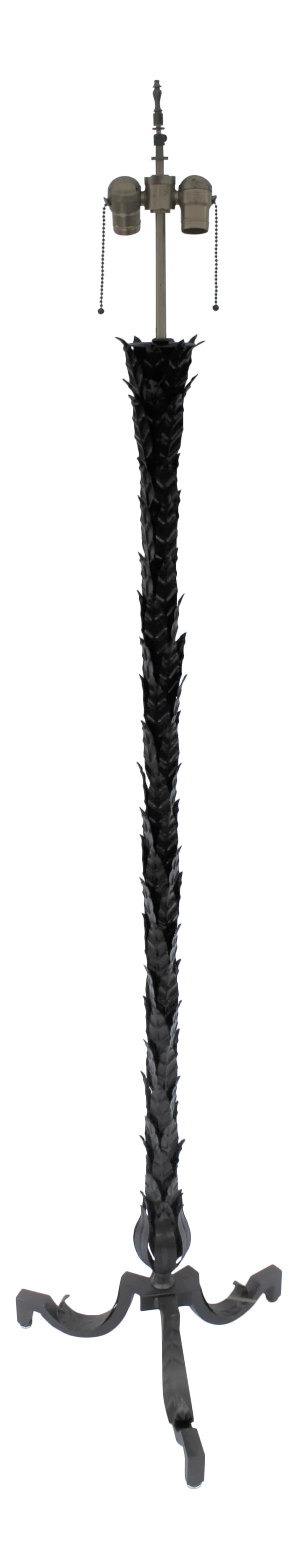 Mid-Century Modern Floor Lamp Leaf Design ,Deluxe Socket.: Made from an original design from Hendrix Allaroyce. Our lighting showroom sample. Has solid iron /Steel frame and stamped Leaf design body. Dark Bronze painted finish with a Deluxe double socket