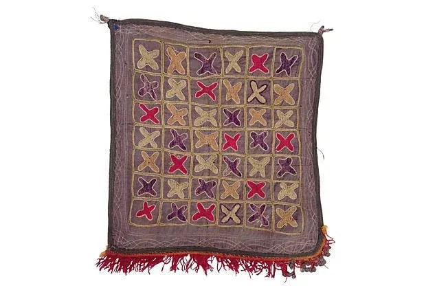 Embroidered Vintage Turkish Textile: Embroidered fragment of a vintage textile with fringe and metal sequins from the Grand Bazaar in Istanbul. Condition: Condition Notes: Fair - Has lived a "full life" and has a distressed look with