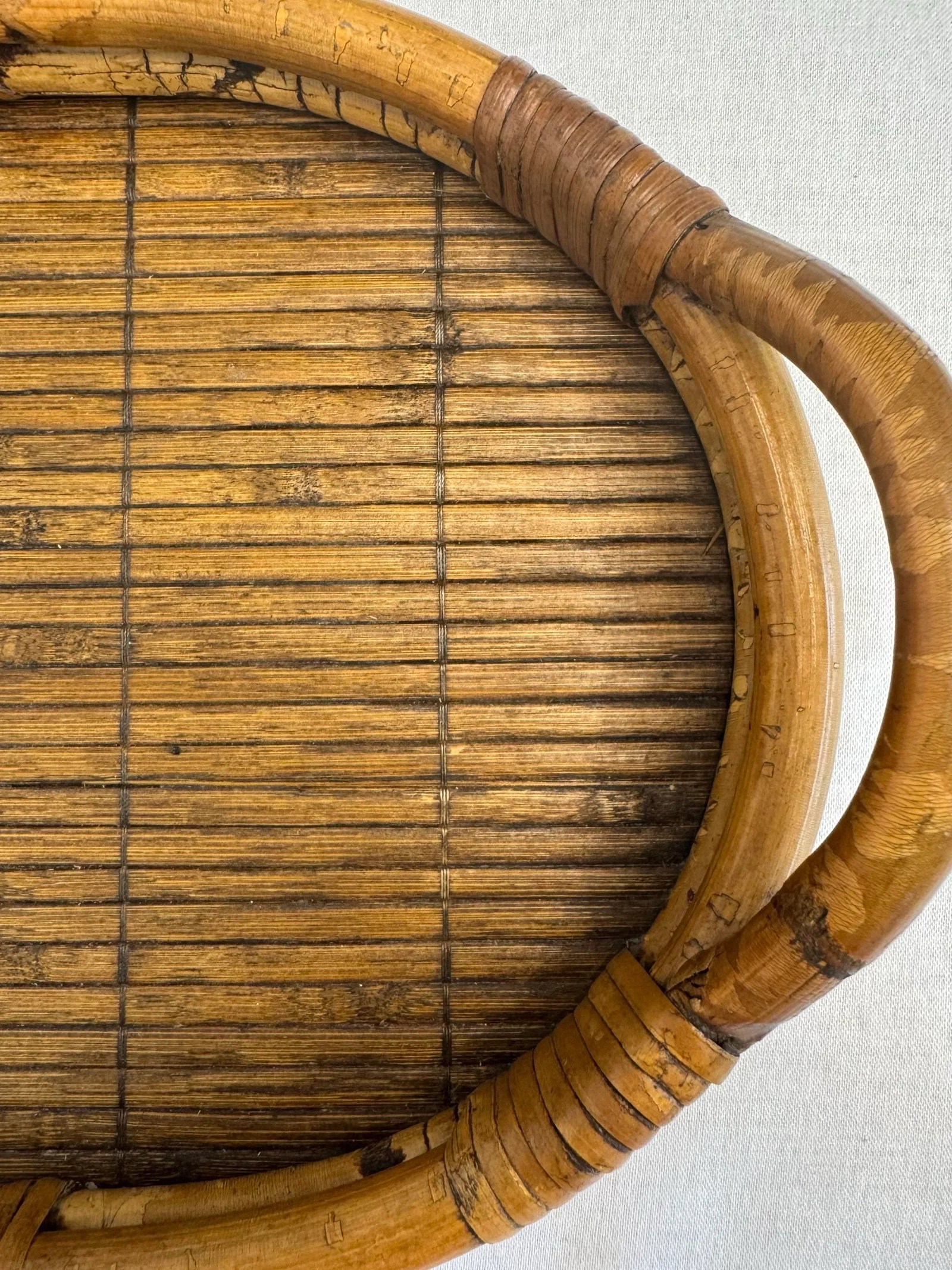 Vintage Coastal Bamboo & Pencil Reed Rattan Double Handle Serving Tray in the Style of Gabriella Cre - 8
